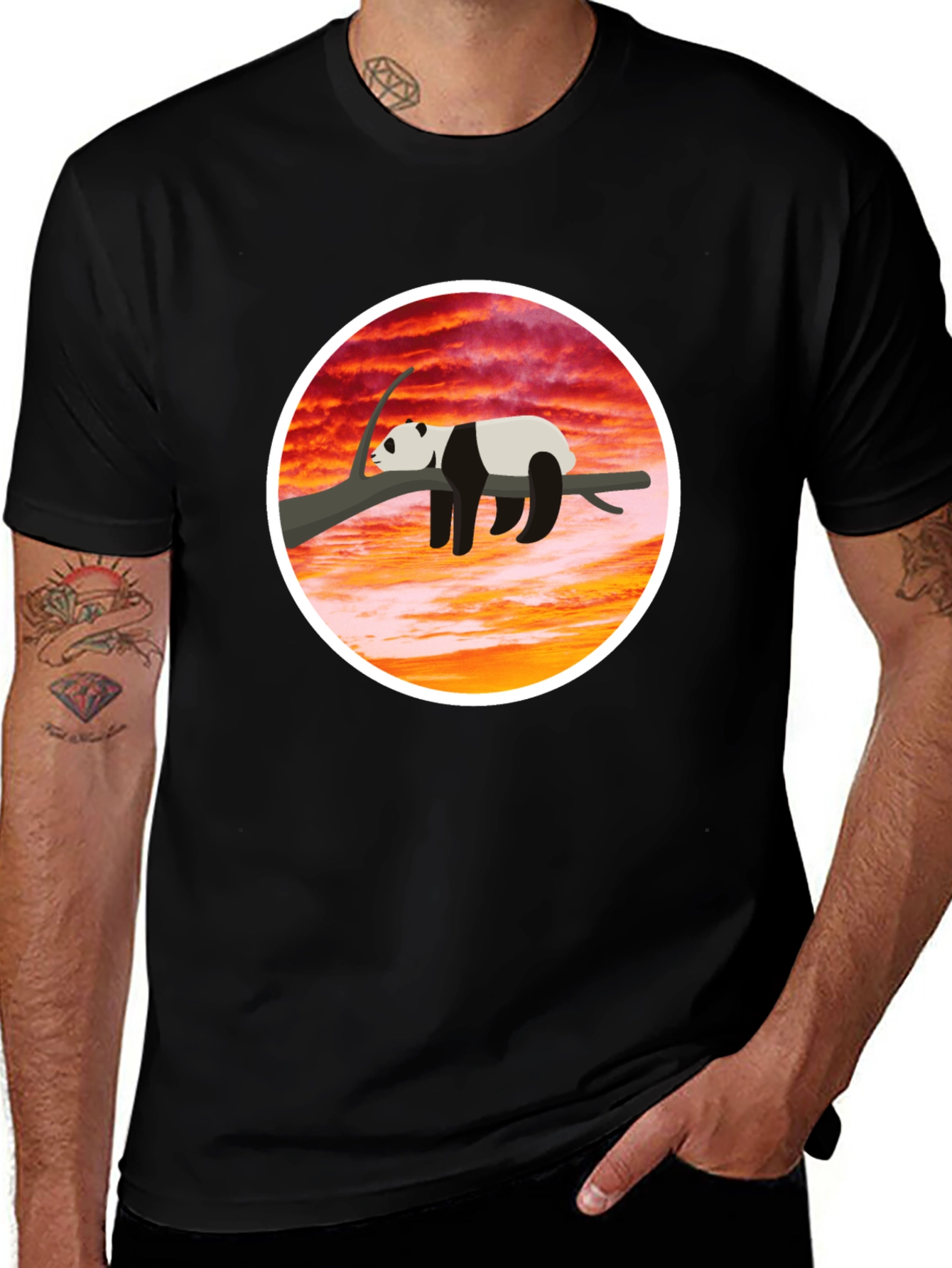 Variant 23 of Lazy Panda Sunset T-Shirt - Comfort Fit Black Tee
