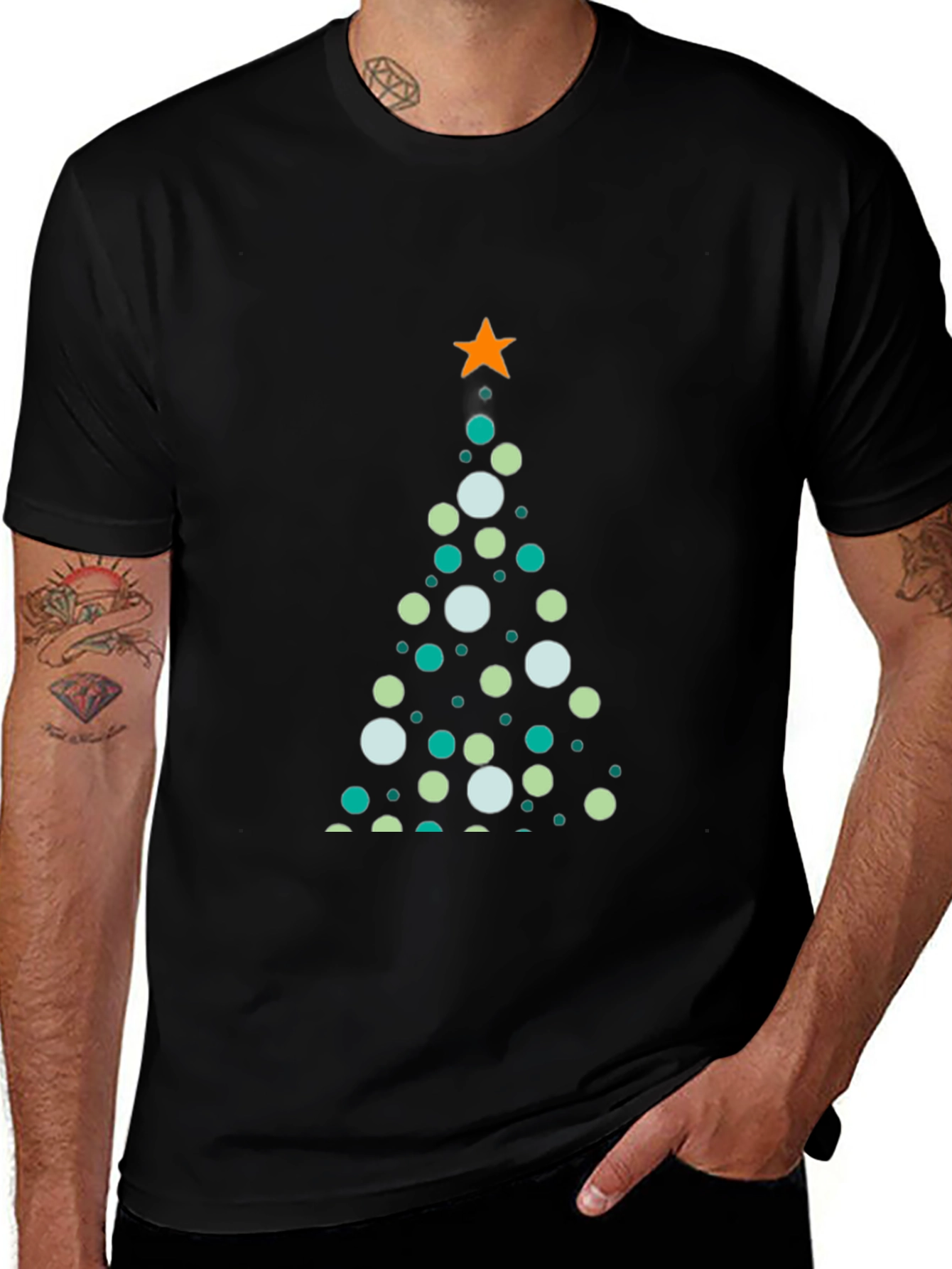 Festive Christmas Tree Dot Graphic Tee - Black