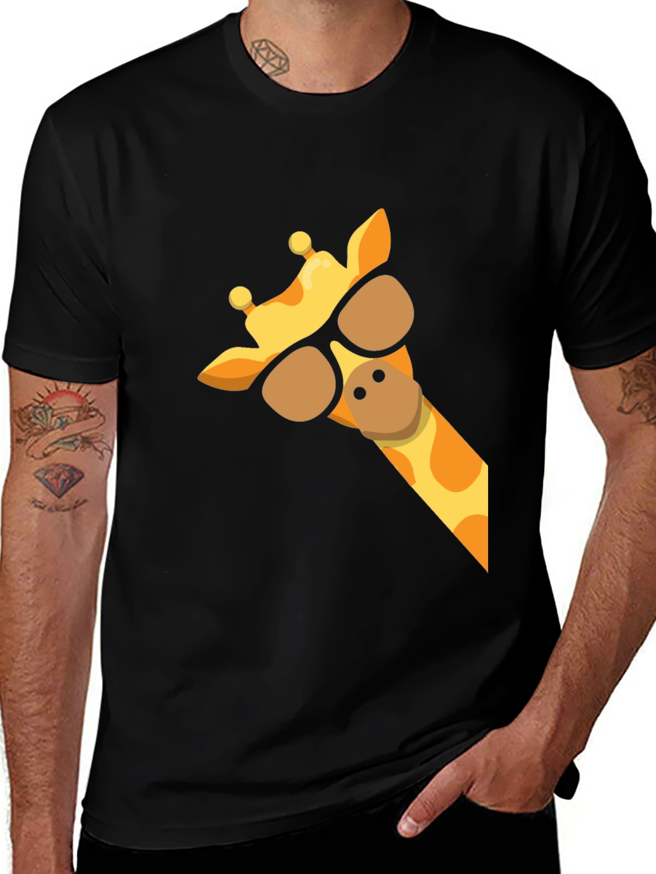 Variant 29 of Cool Giraffe Graphic Tee - Black Cotton T-Shirt