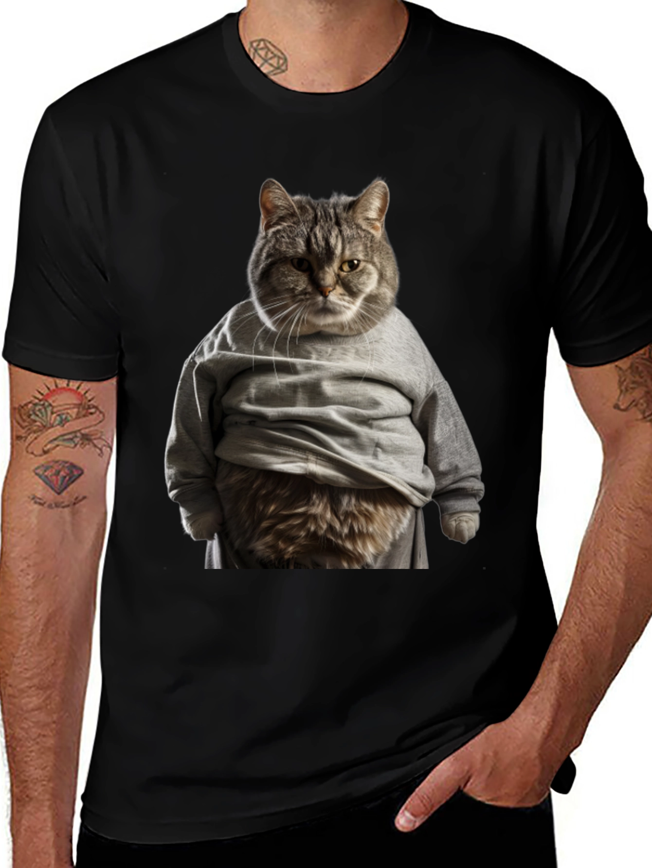 Variant 21 of Cat in Hoodie T-Shirt Funny Graphic Tee