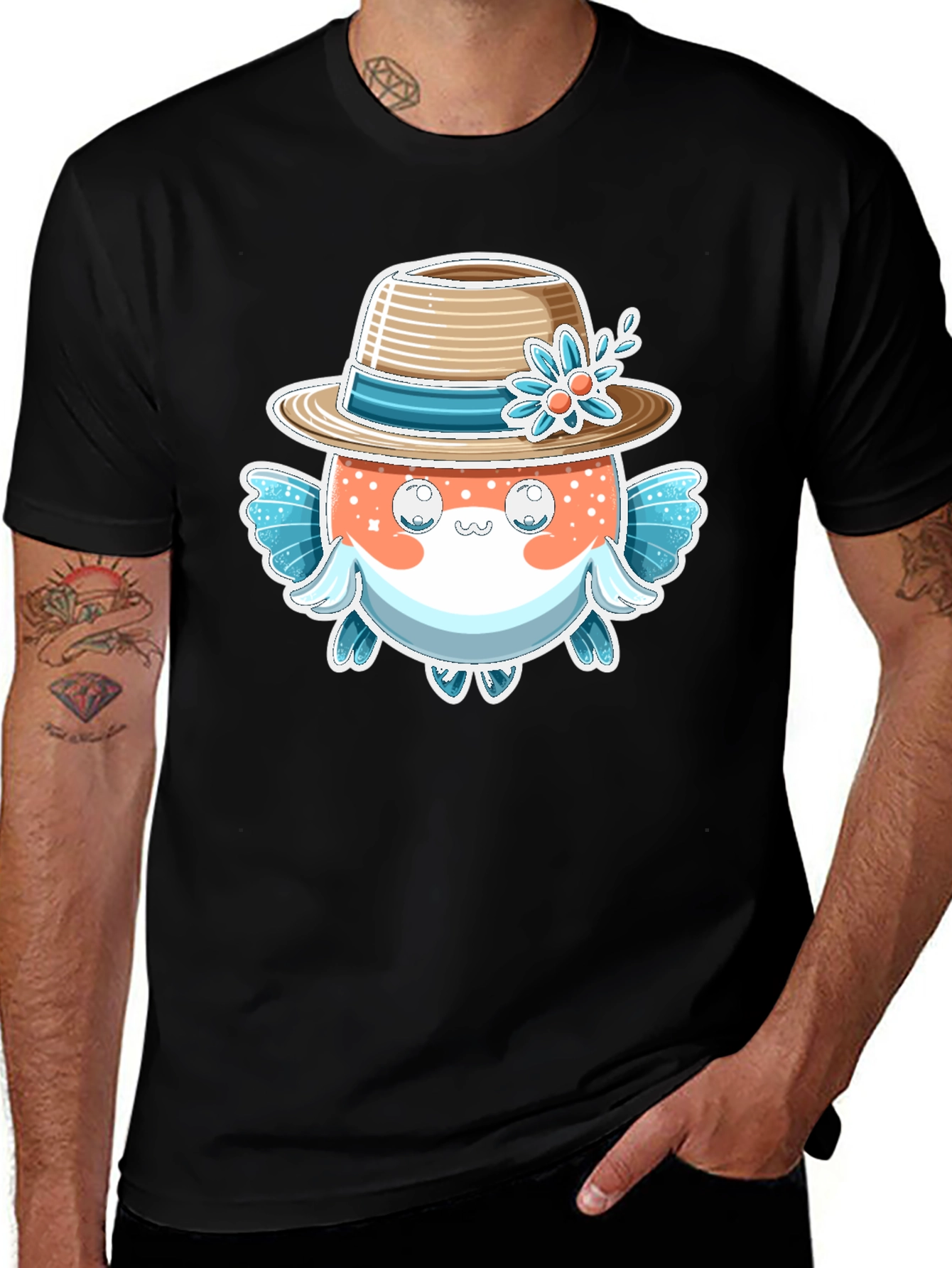 Variant 15 of Cute Pufferfish Hat Graphic Tee
