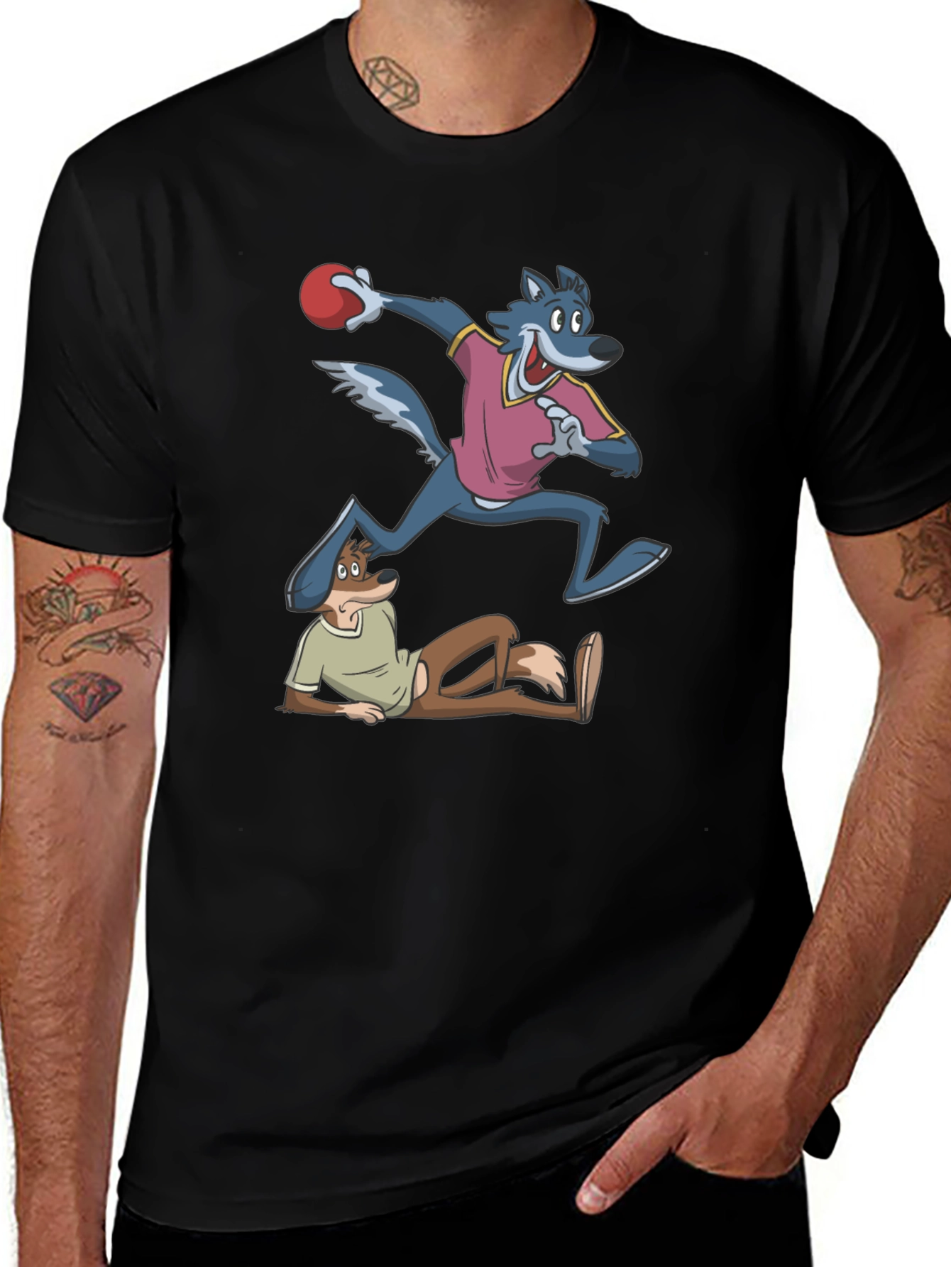 Variant 27 of Cartoon Wolf and Fox Graphic Tee