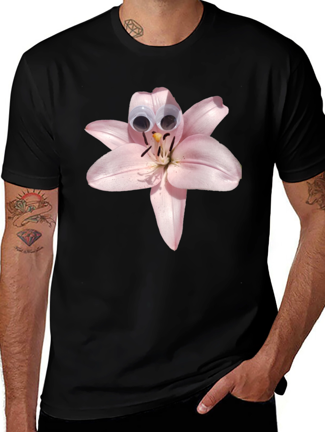Variant 7 of Floral Humor Tee: Lily with Googly Eyes