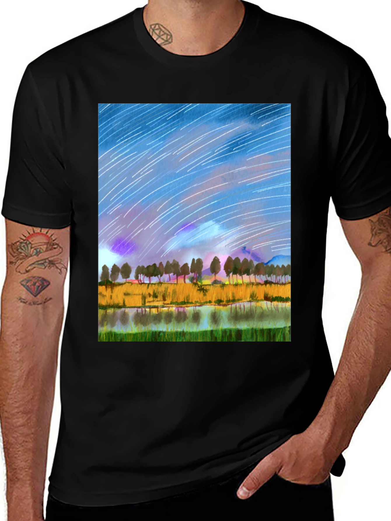 Variant 10 of Starry Night Landscape Graphic Tee