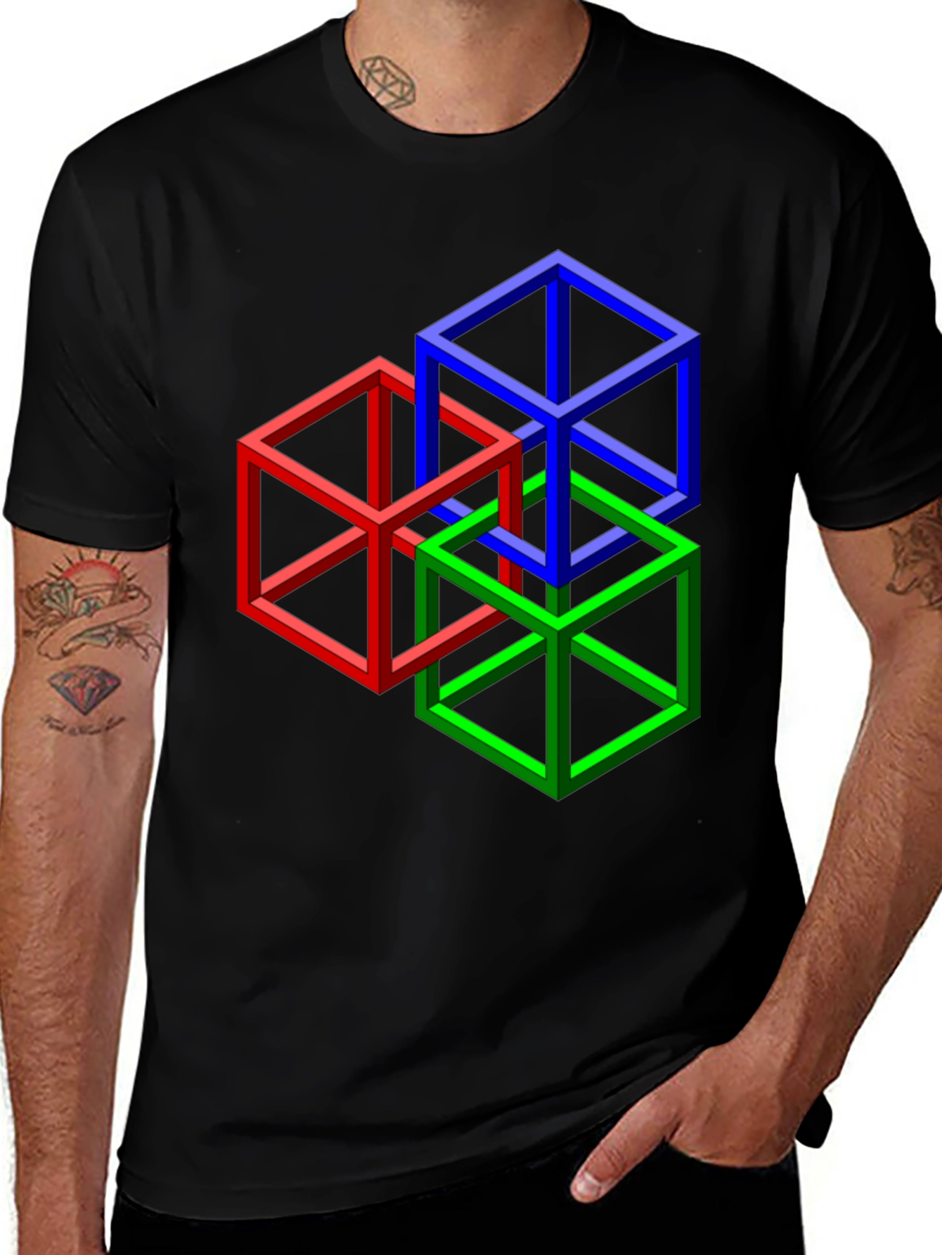 Variant 9 of Impossible Cube Graphic Tee - Optical Illusion Art
