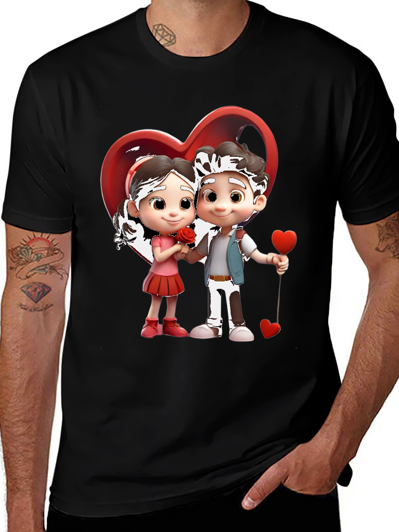 Variant 4 of Valentine's Day Cartoon Couple Heart T-Shirt