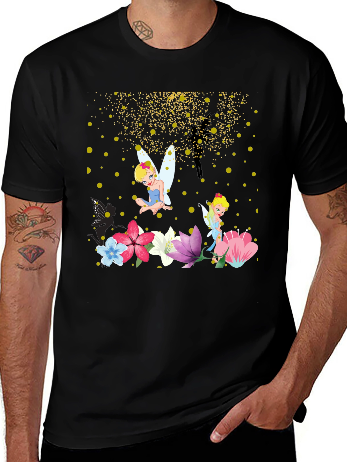 Variant 27 of Whimsical Fairy Graphic Tee - Black Cotton Blend