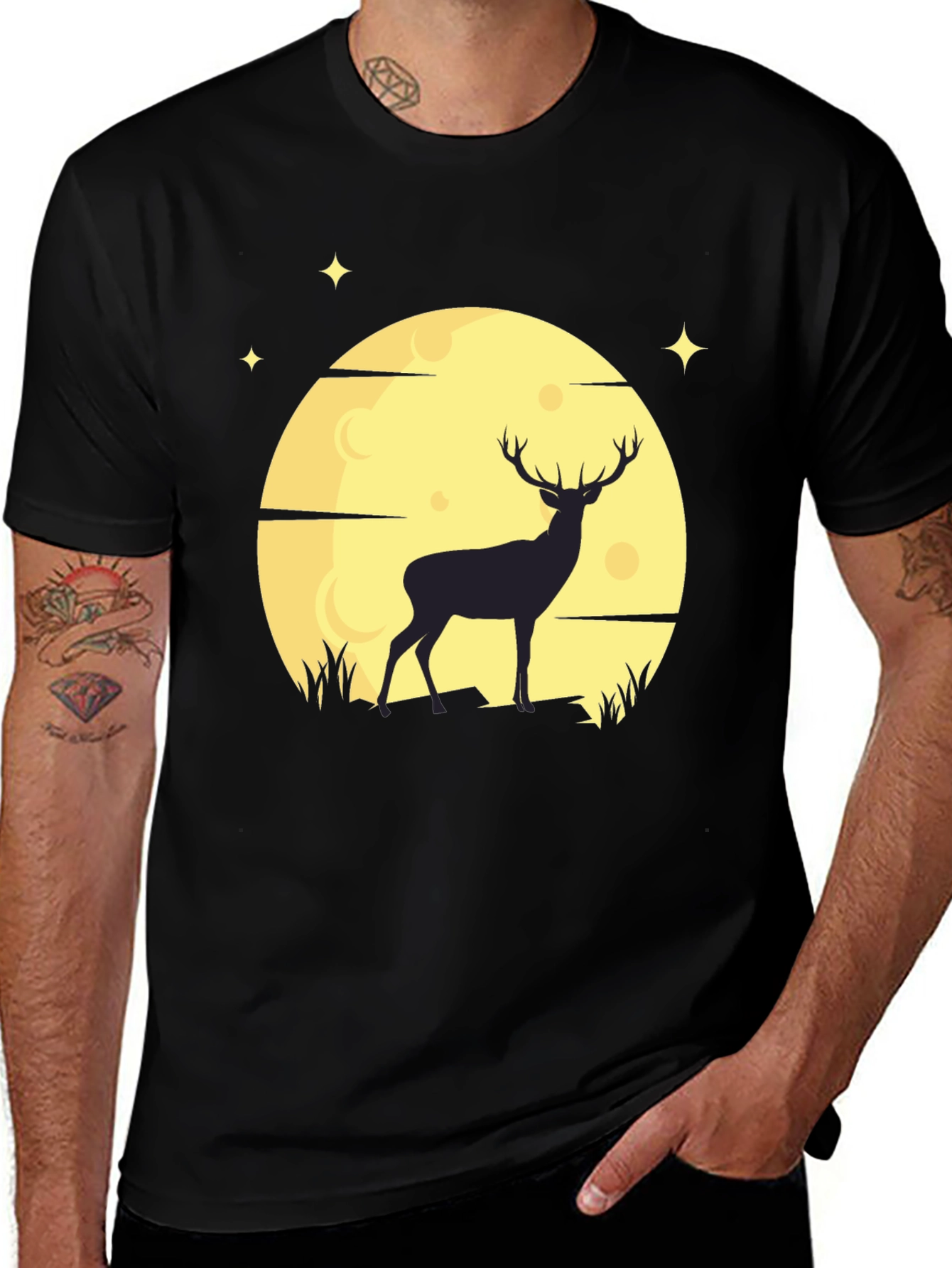 Variant 20 of Deer Moon Graphic T-Shirt - Men's Black Tee