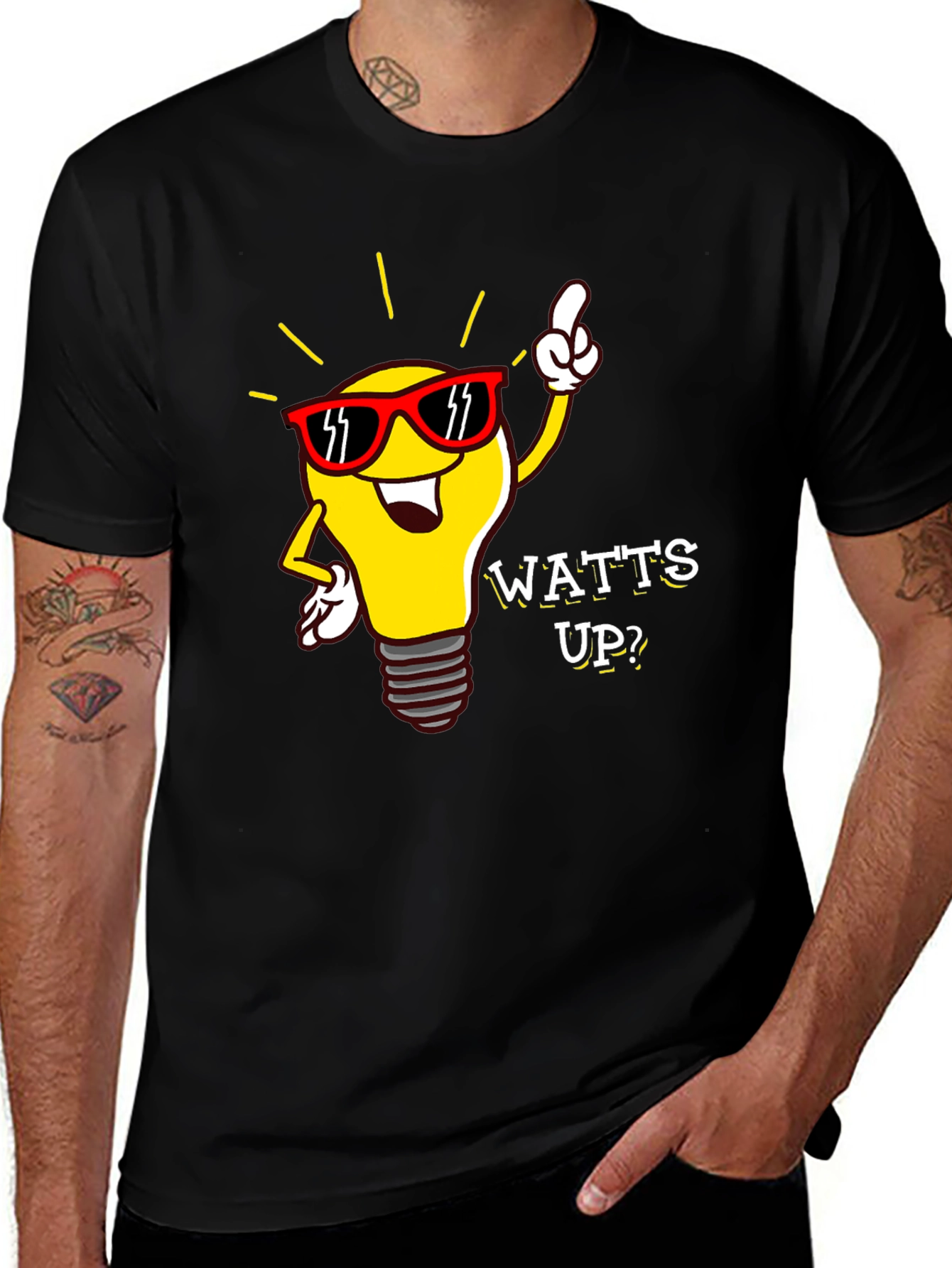 Variant 2 of Watts Up? Lightbulb Graphic Tee - Black