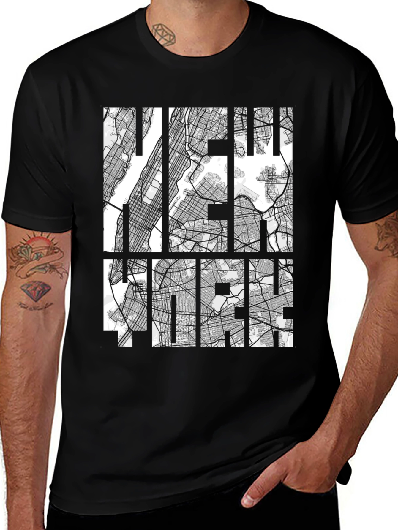 NYC Map Graphic Tee - Urban Style Black T-Shirt
