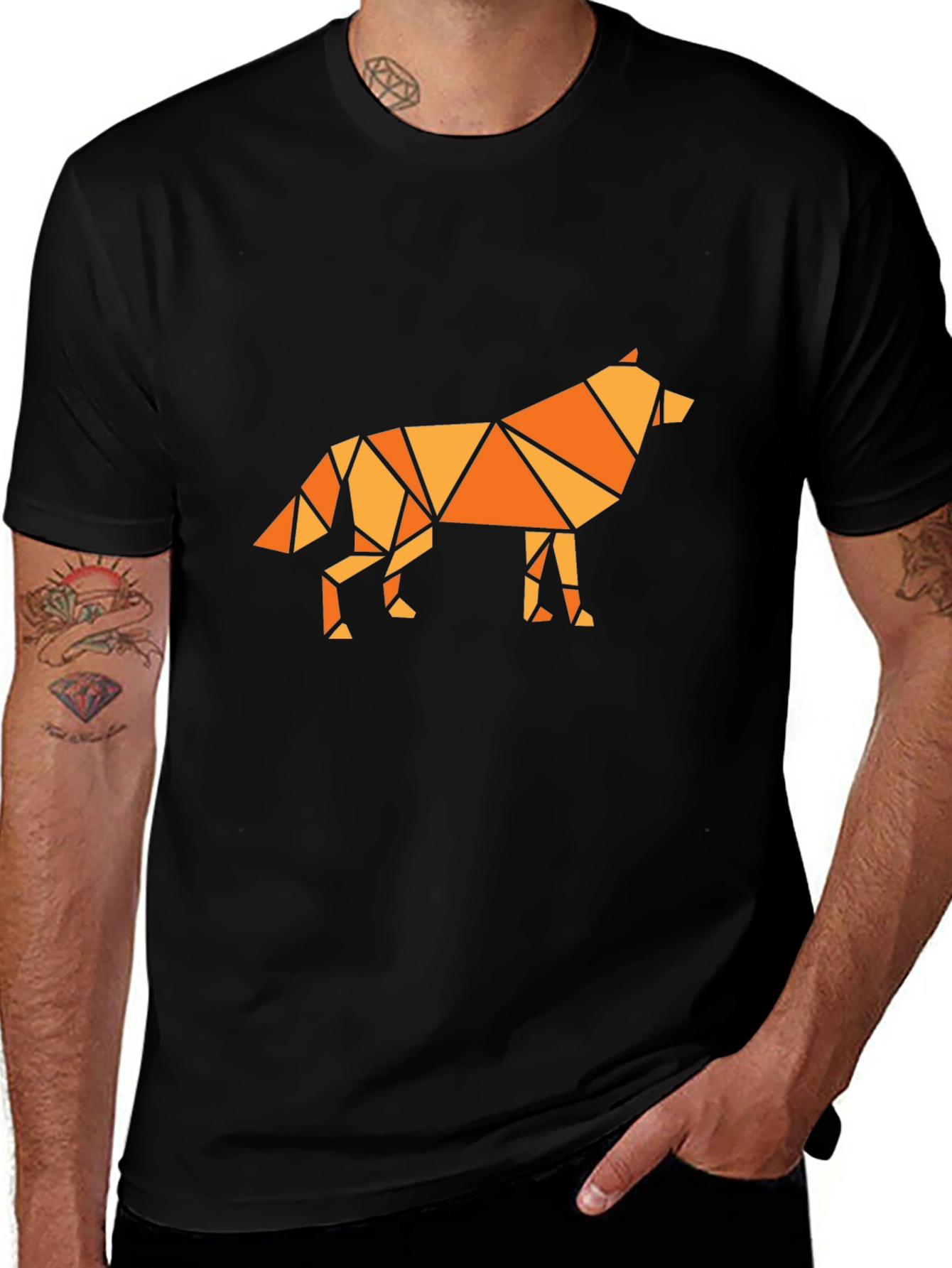 Variant 3 of Geometric Wolf Graphic Tee - Black T-Shirt