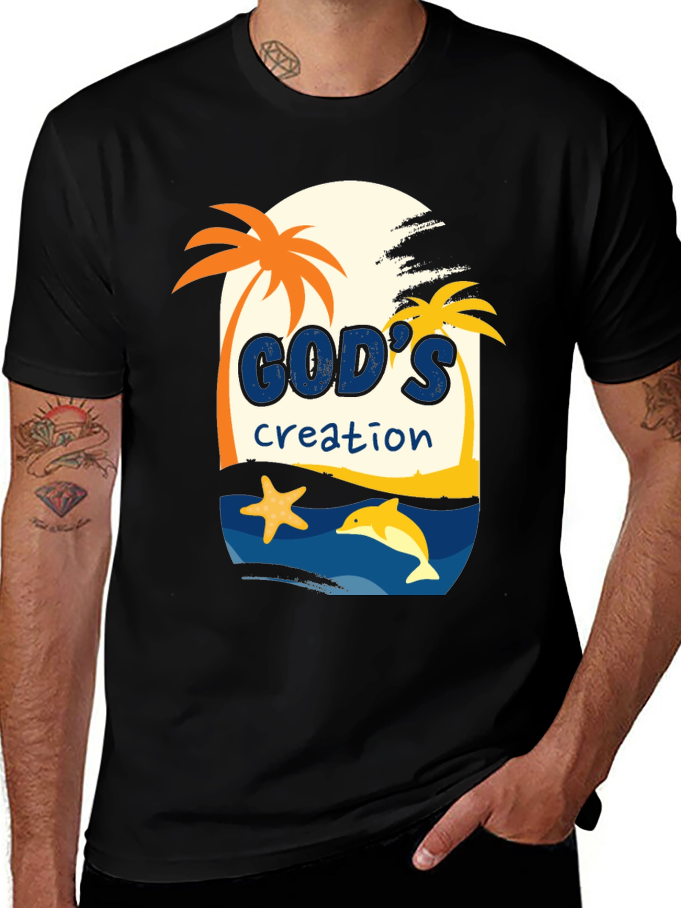 Black God's Creation Graphic Tee - Beach Theme T-Shirt main image