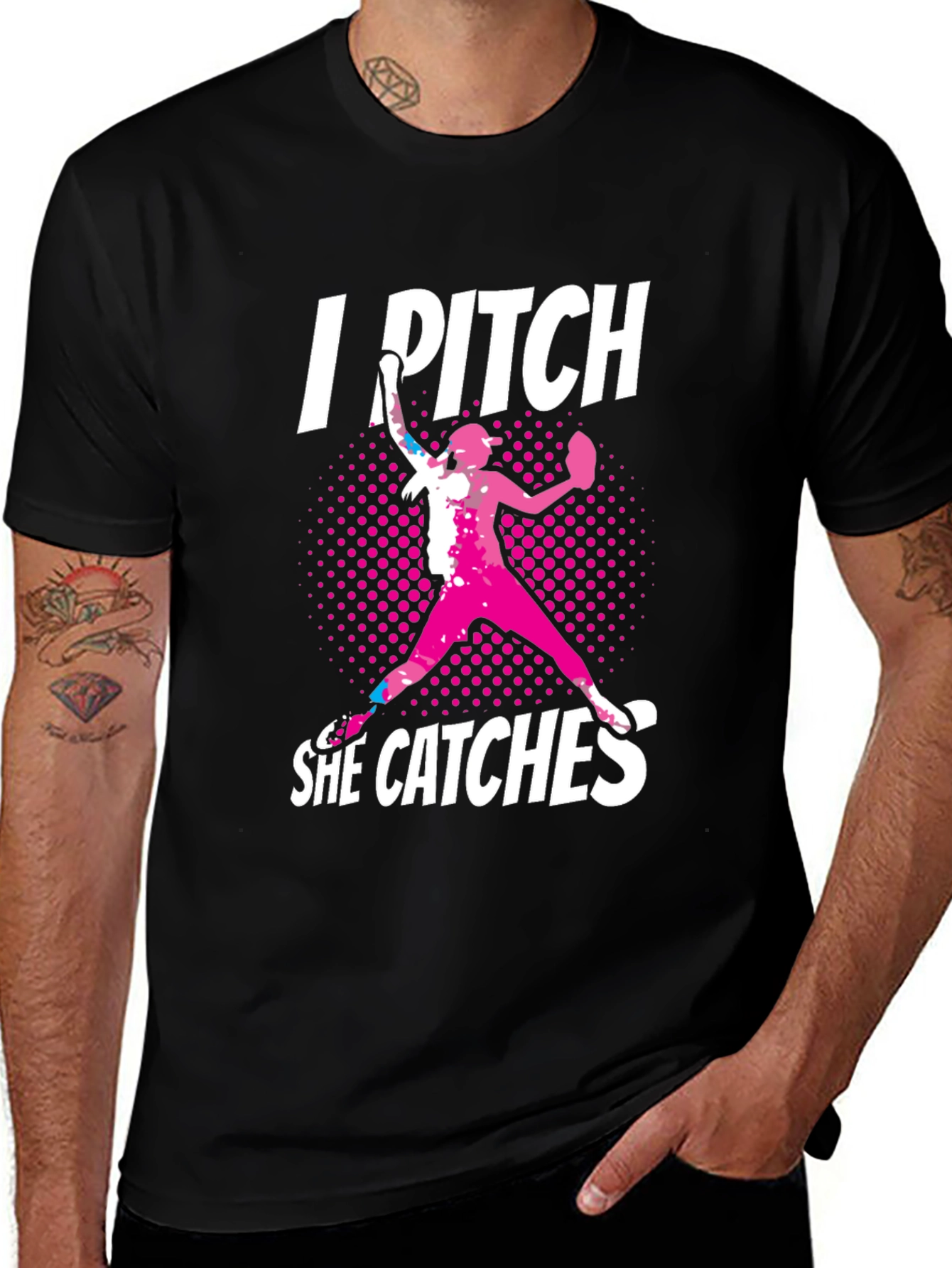 Variant 7 of I Pitch She Catches Softball T-Shirt
