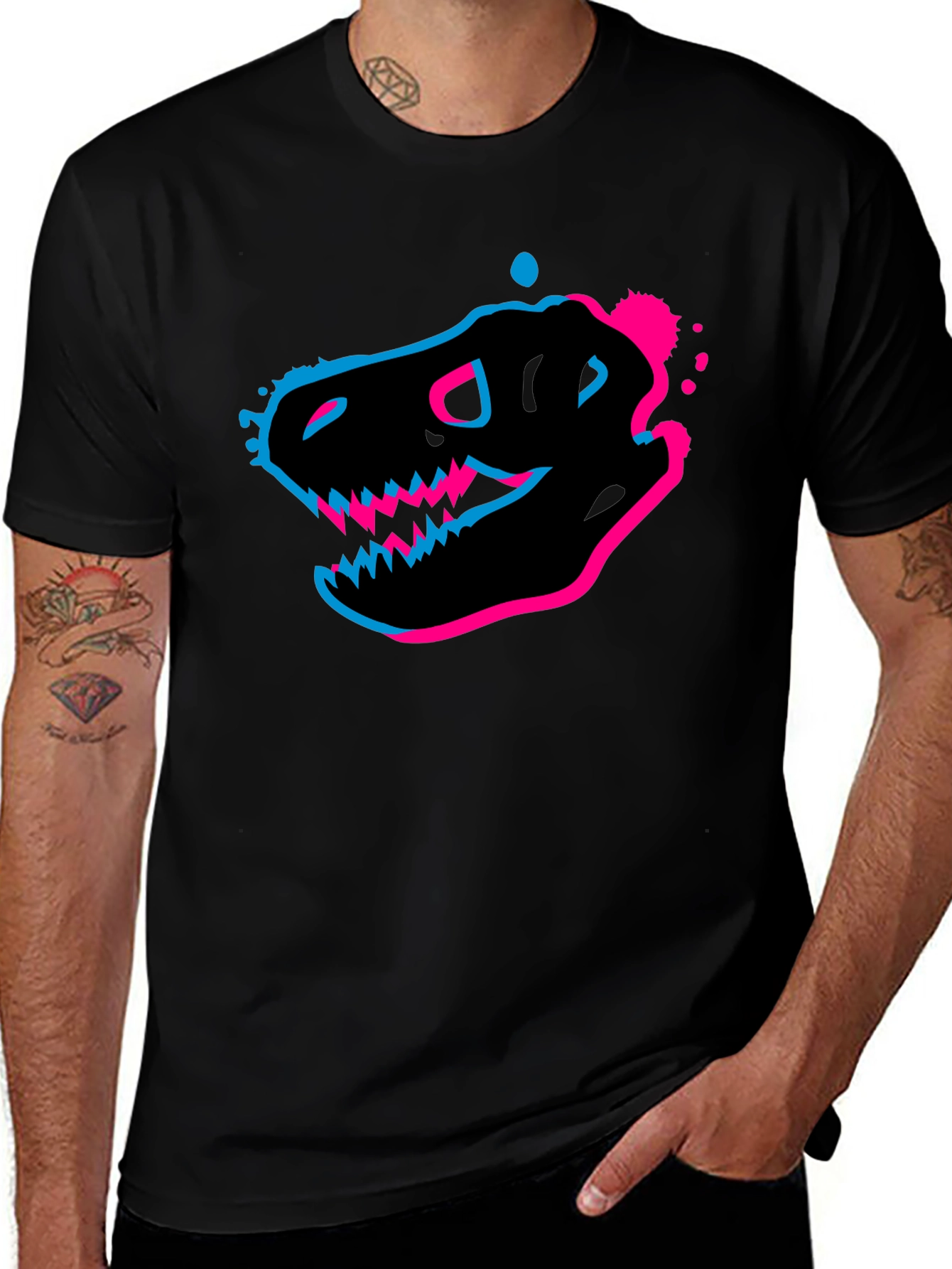 Dino Skull Graphic Tee - Black Cotton T-Shirt