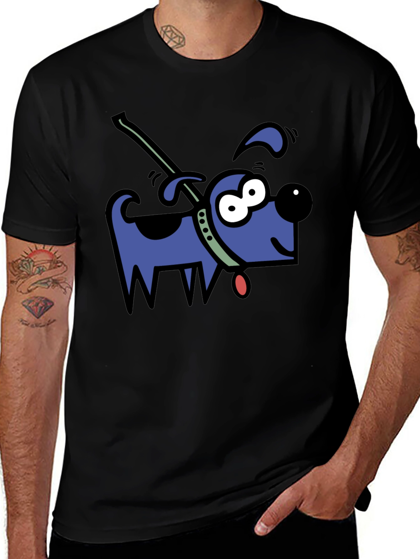 Variant 28 of Cartoon Dog Graphic T-Shirt - Casual Black Tee