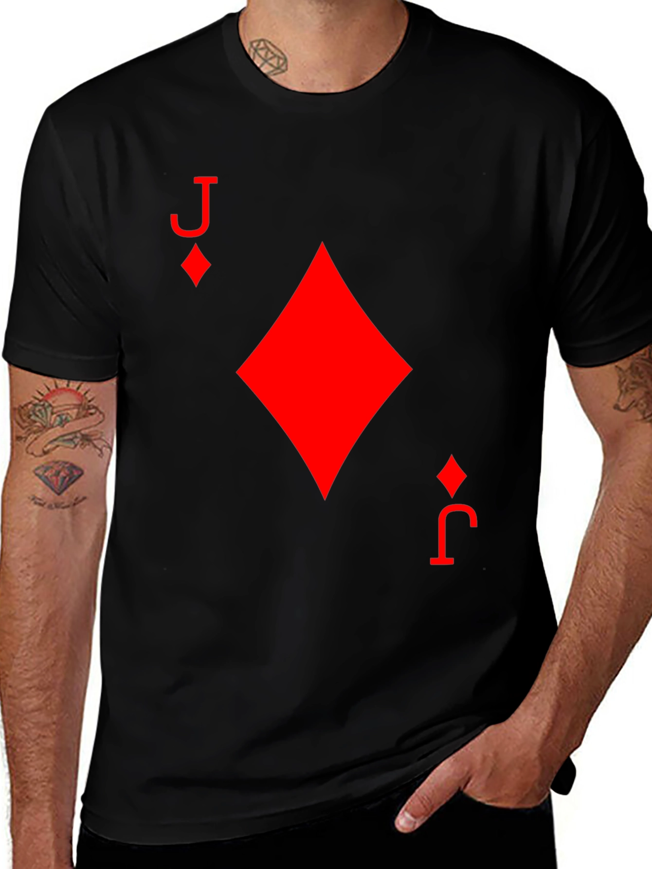 Variant 14 of Jack of Diamonds T-Shirt - Black Tee Red Card Suit