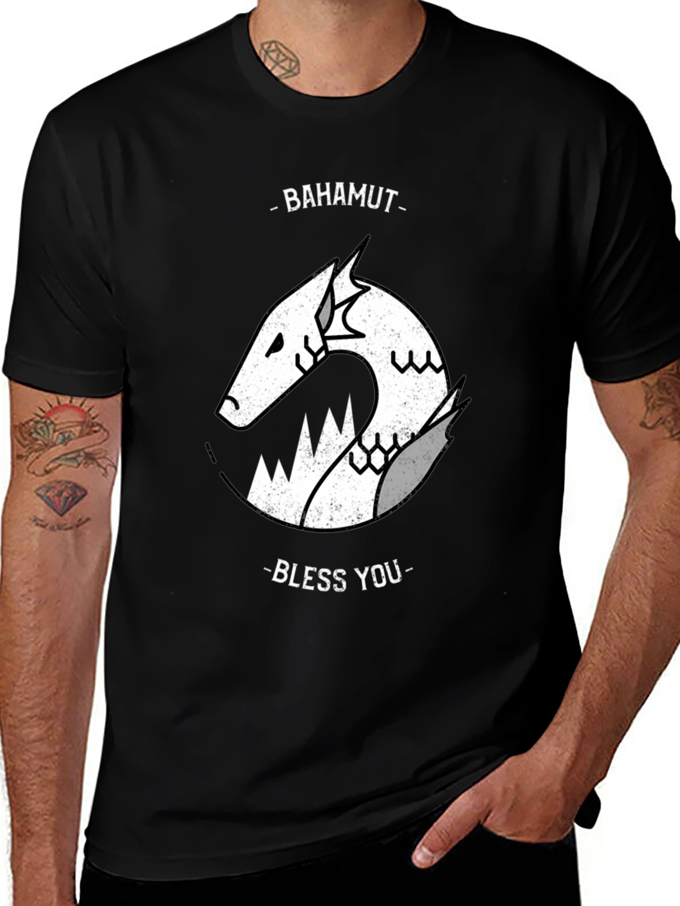 Variant 19 of Bahamut Bless You Graphic Tee - Black