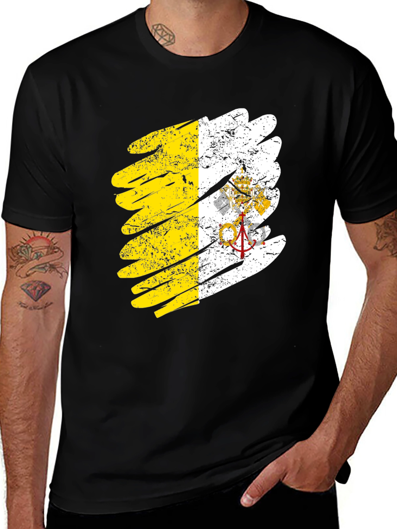 Vatican Flag Brush Stroke Black T-Shirt