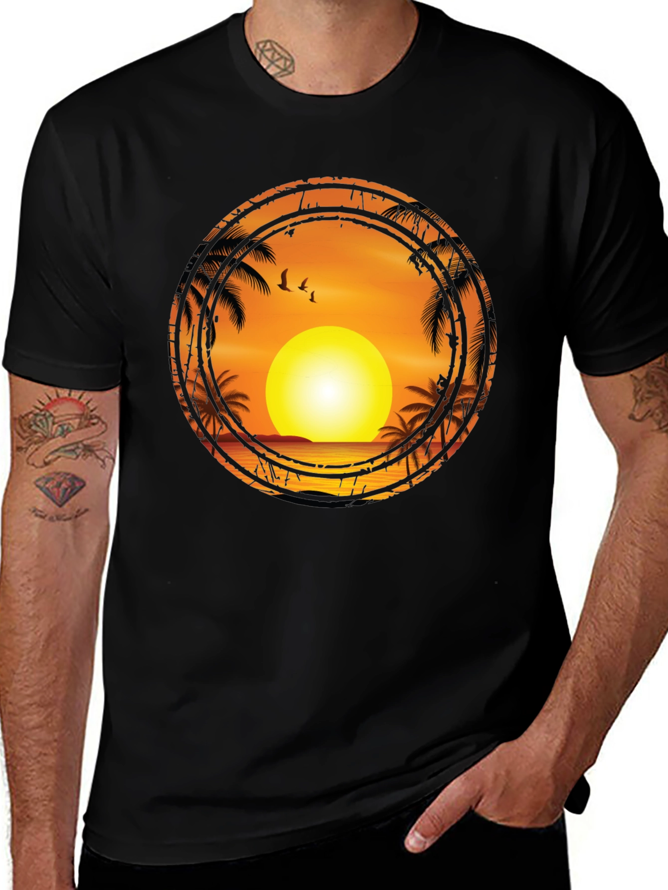 Variant 13 of Sunset Palm Tree Graphic Tee - Black