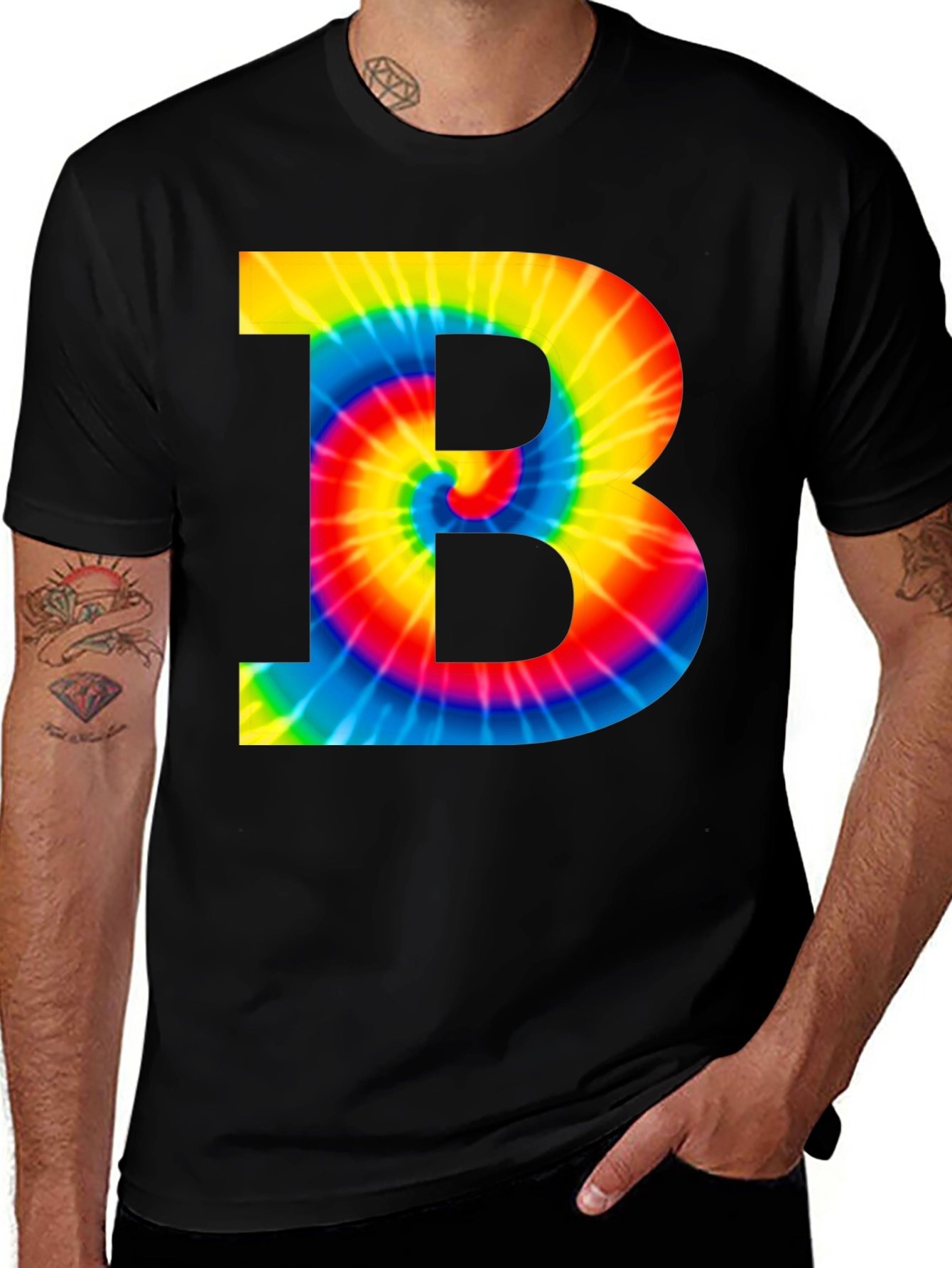 Variant 23 of Tie-Dye Letter "B" Graphic Tee - Black T-Shirt