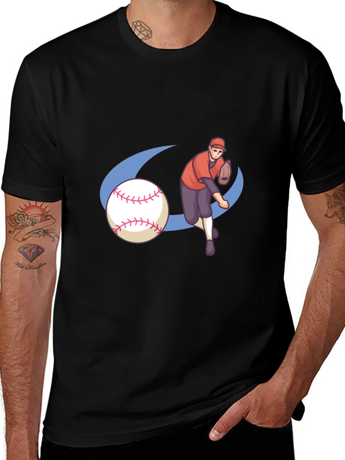Variant 25 of Baseball Player Graphic Black T-Shirt