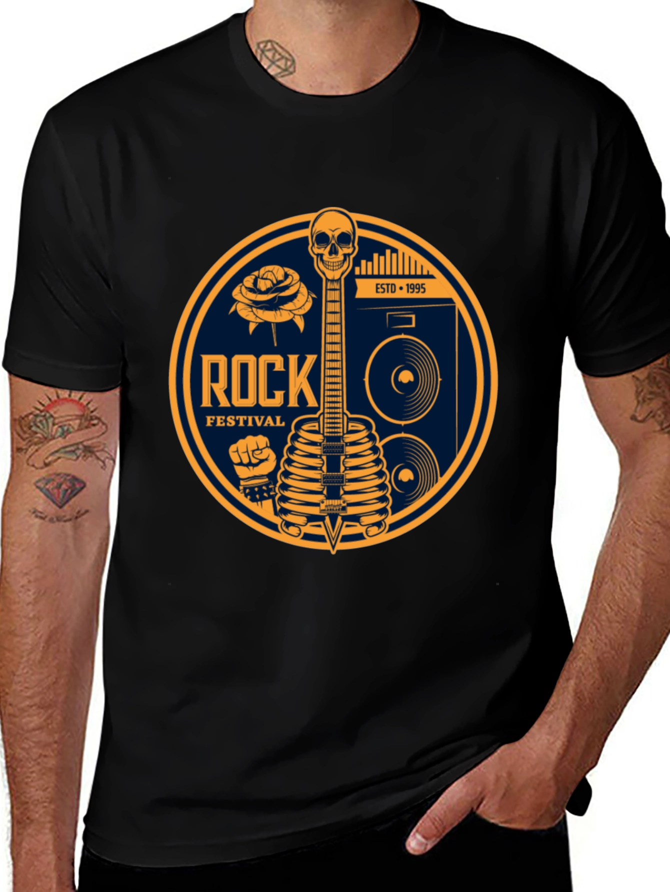 Variant 17 of Rock Festival Skeleton Guitar Graphic Tee