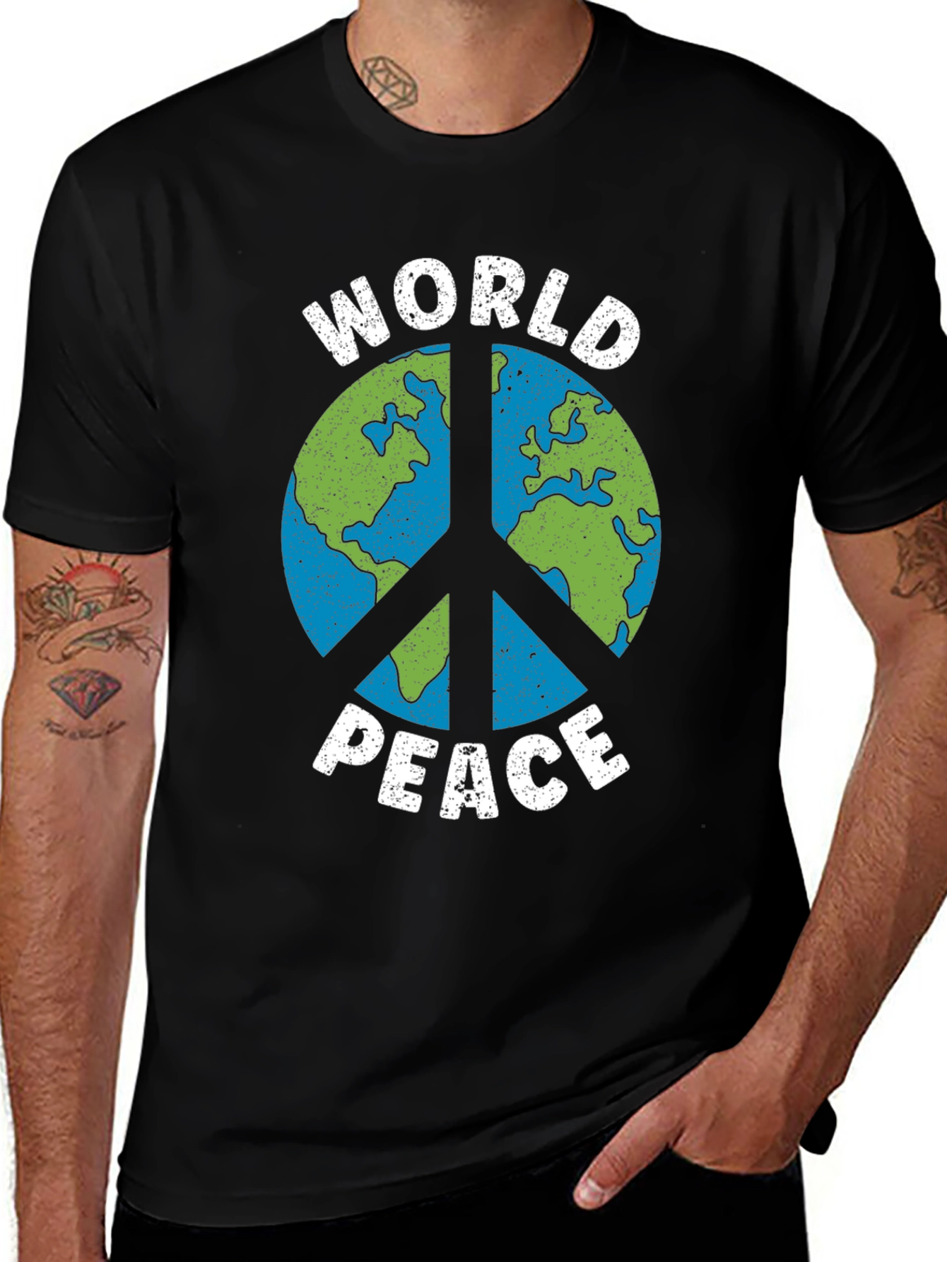 Variant 21 of World Peace T-Shirt Black Graphic Earth