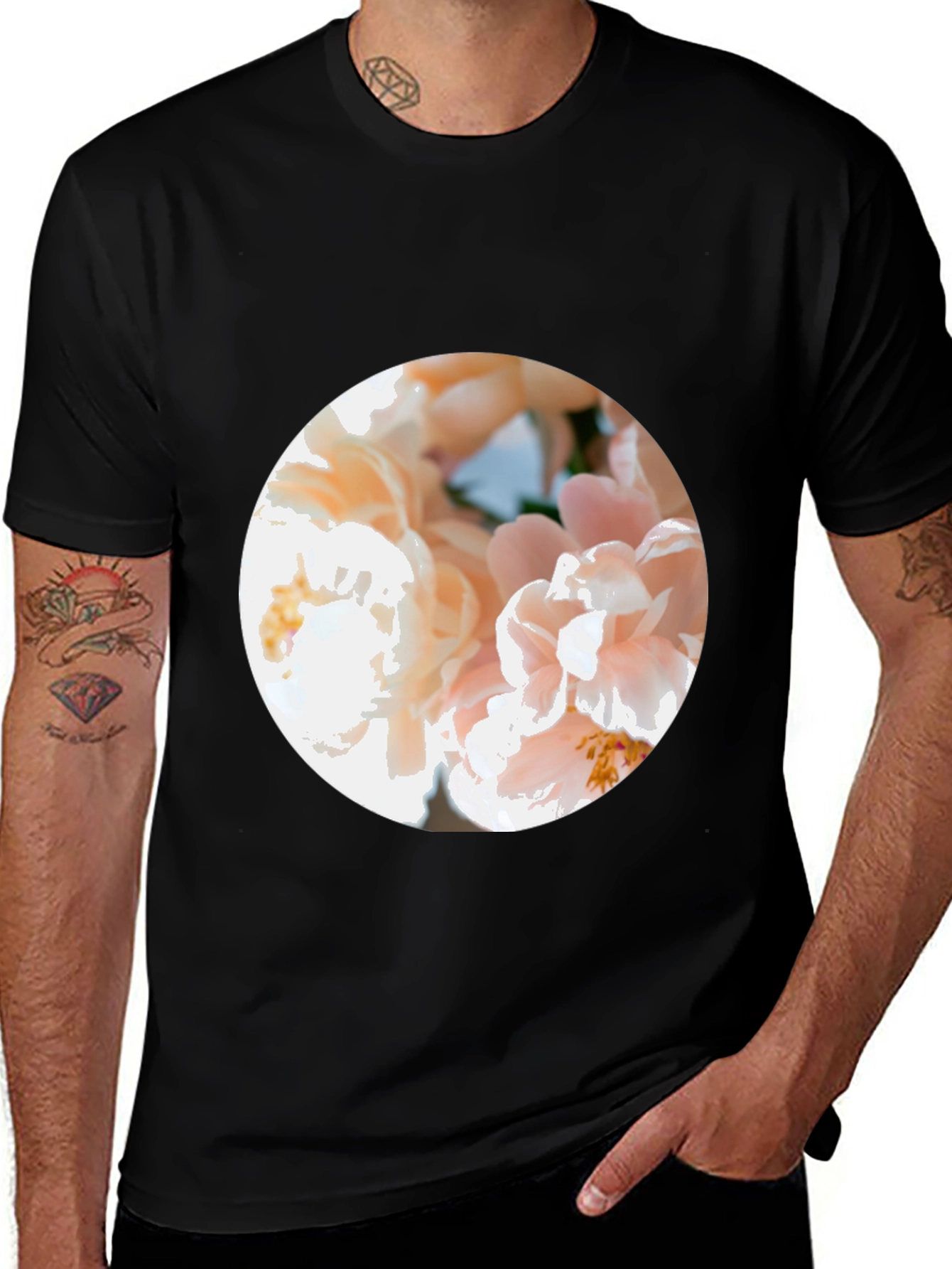 Variant 29 of Floral Print Black Crew Neck T-Shirt