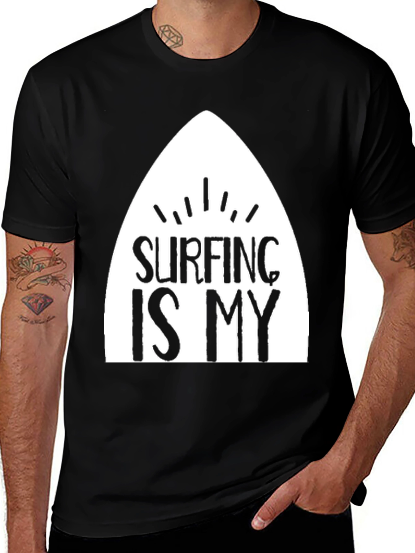 Surfing Is My T-Shirt - Black Cotton Surfboard Tee