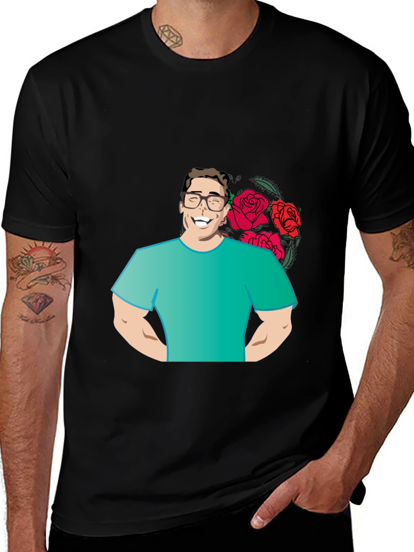 Variant 15 of Cartoon Man with Roses Graphic T-Shirt