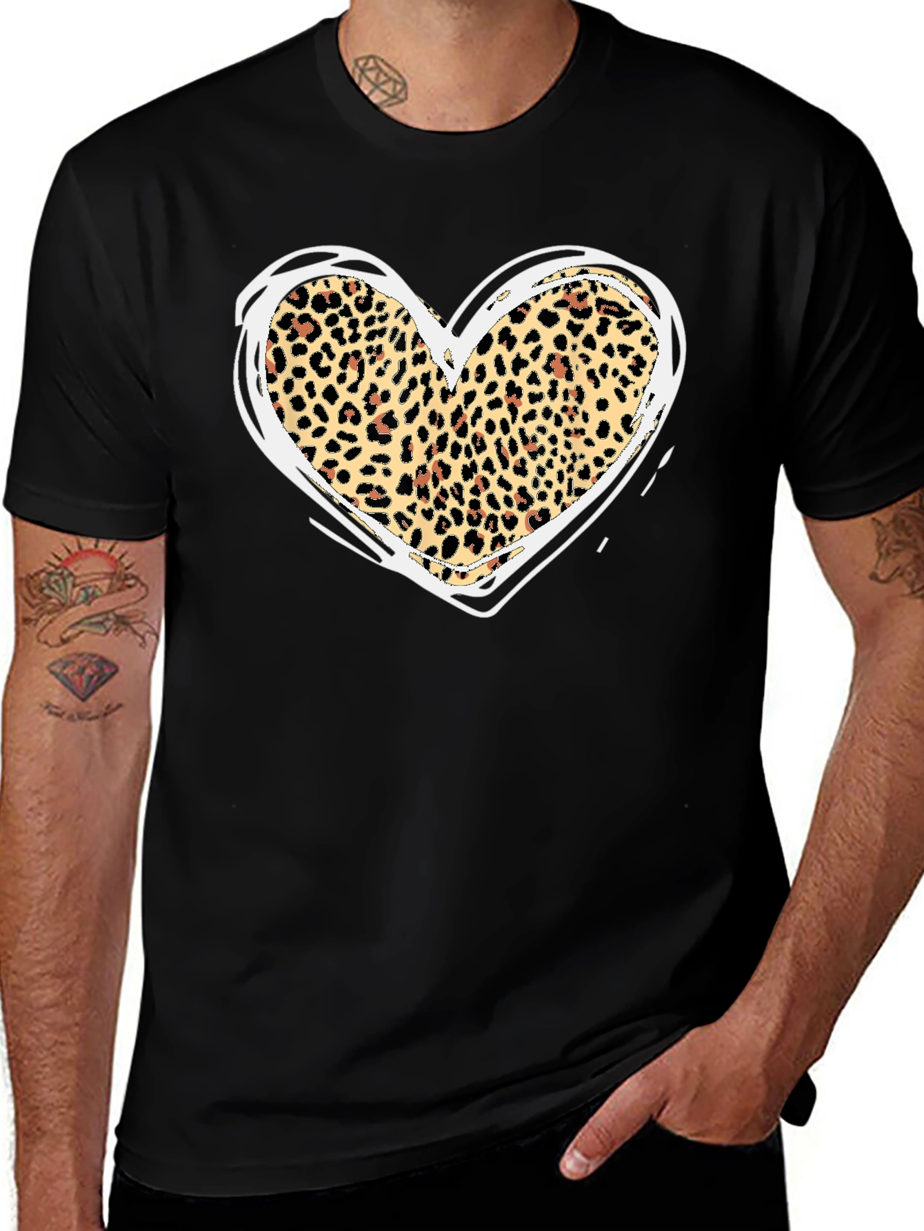 Variant 26 of Leopard Print Heart Graphic Tee - Stylish Casual Wear