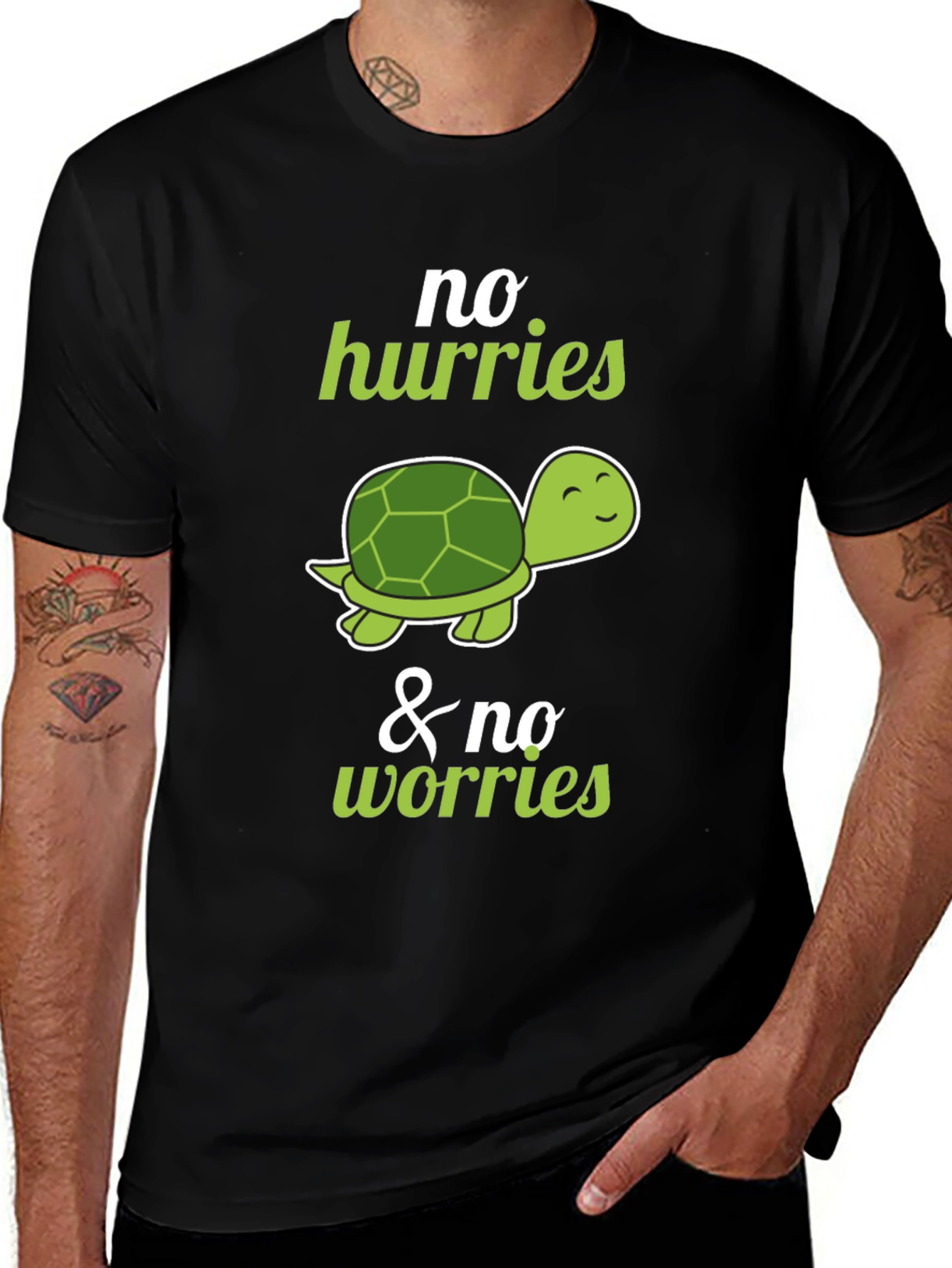 Variant 8 of Relaxed Turtle Graphic Tee - No Hurries No Worries Shirt