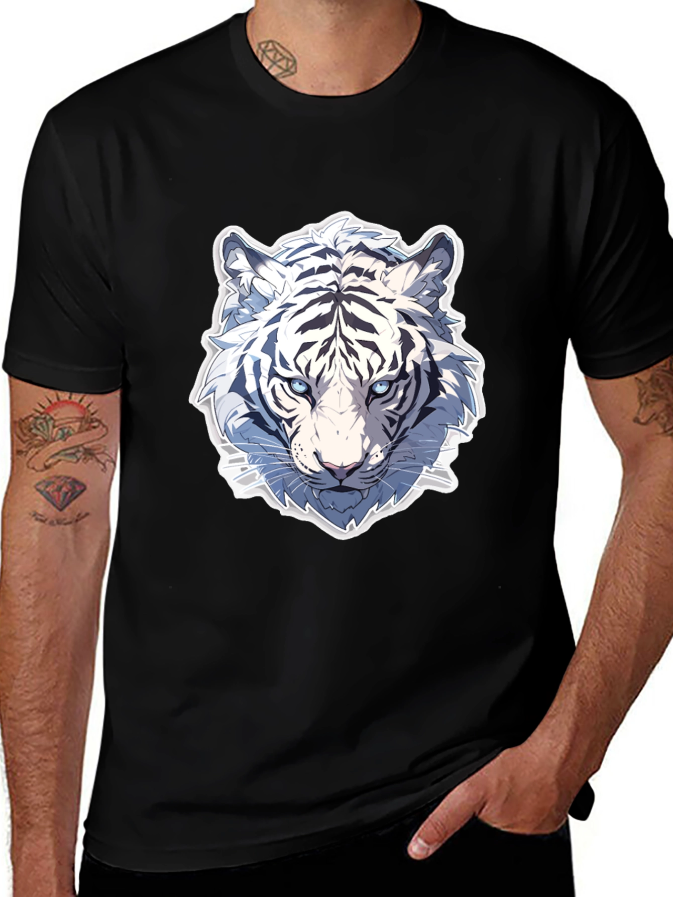 Variant 18 of White Tiger Graphic Tee - Stylish Black T-Shirt