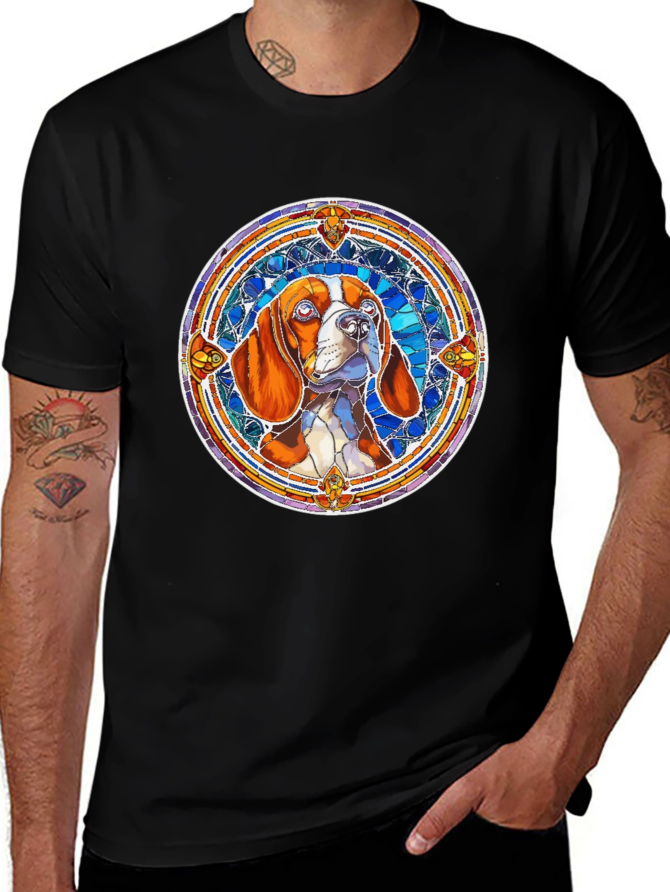 Variant 13 of Stained Glass Dog Graphic Tee - Unique Design