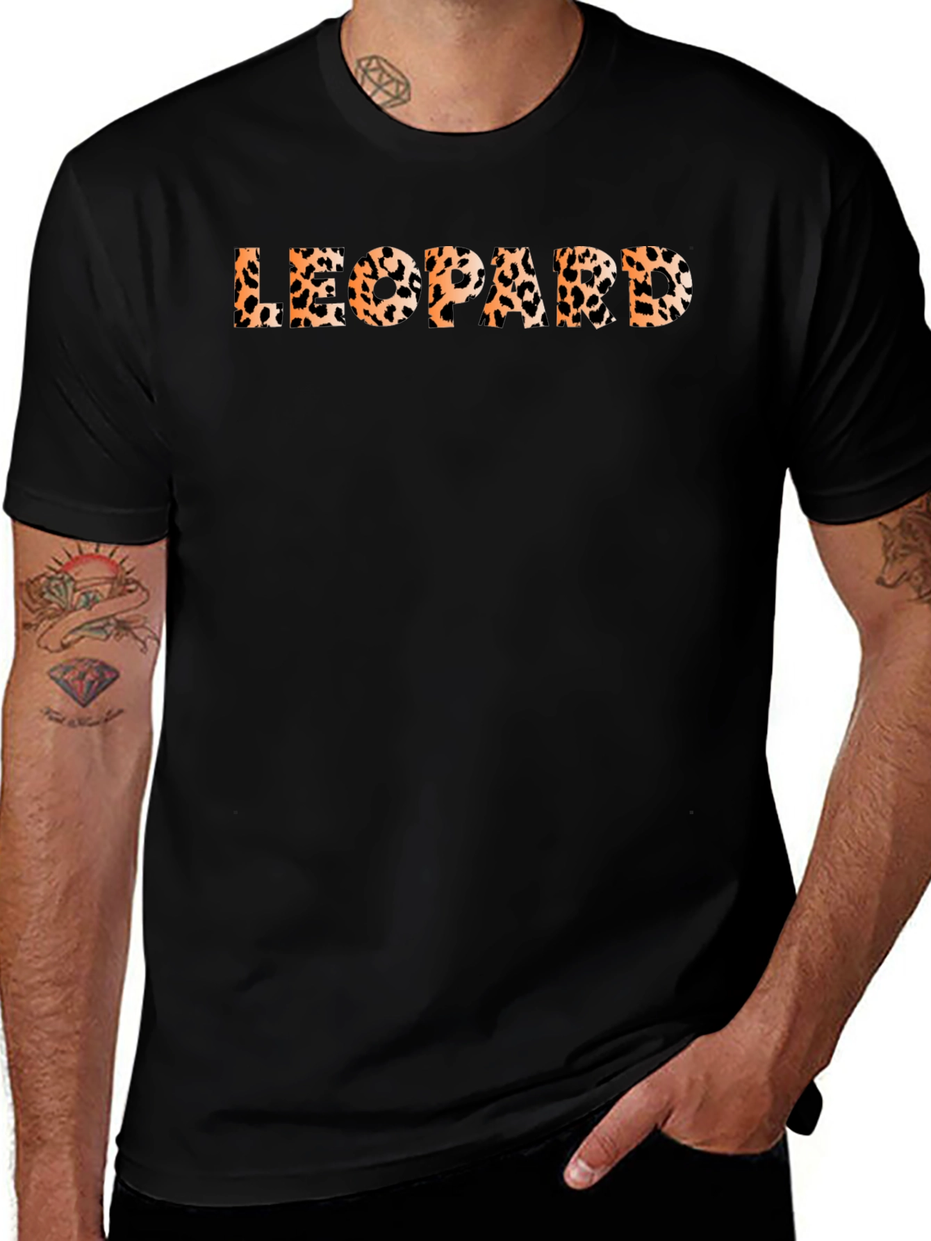 Variant 6 of Leopard Print Graphic Black T-Shirt