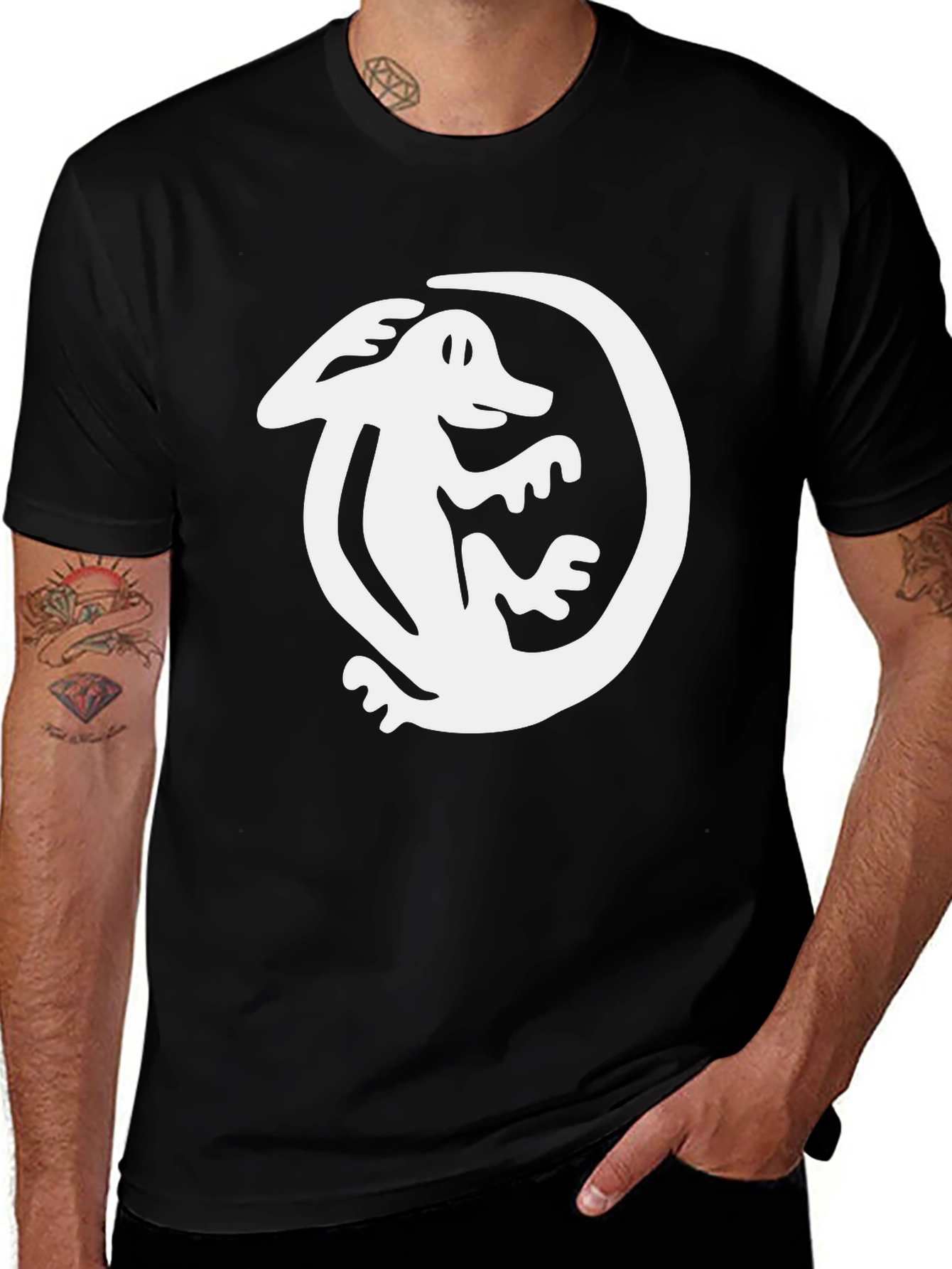 Variant 15 of Black T-Shirt with White Lizard Graphic