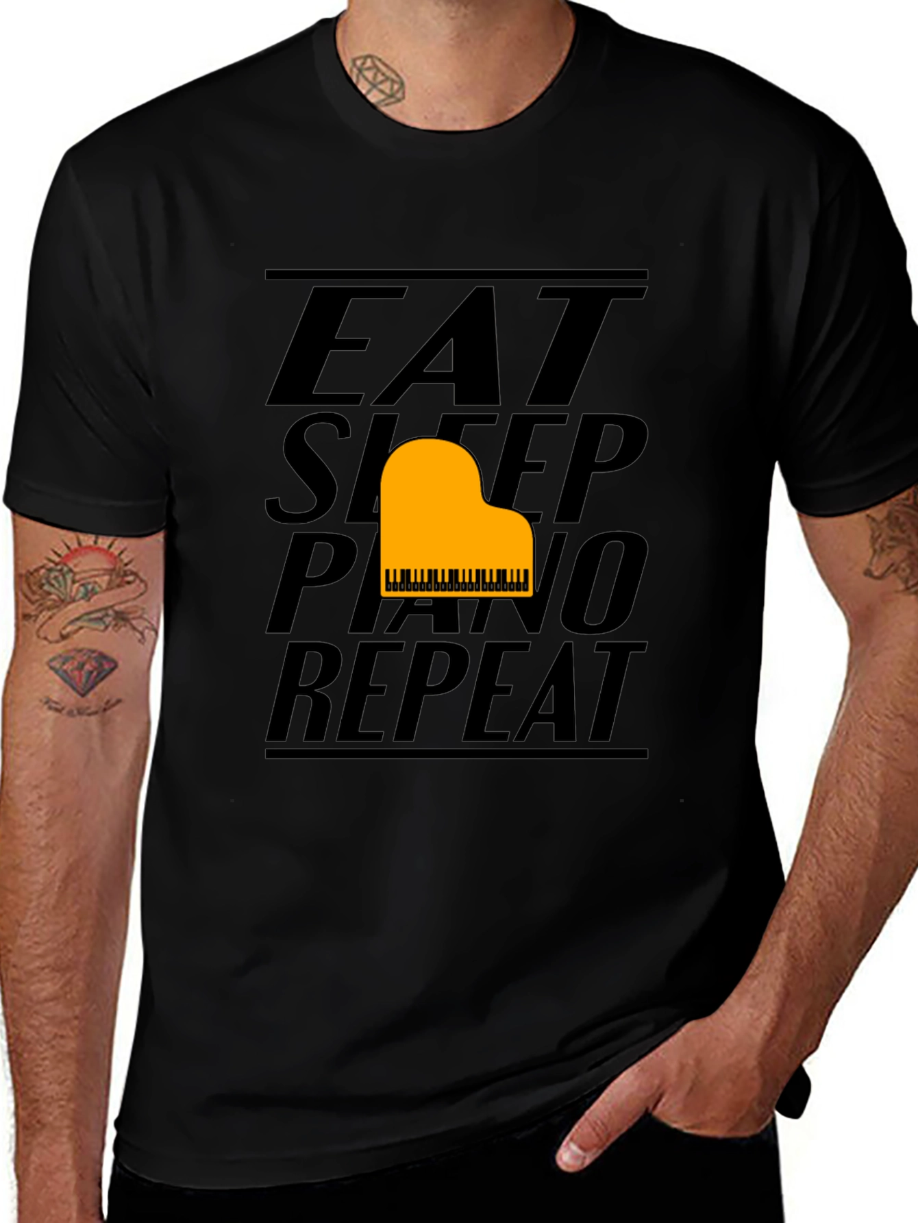 Variant 5 of Eat Sleep Piano Repeat Black Graphic Tee