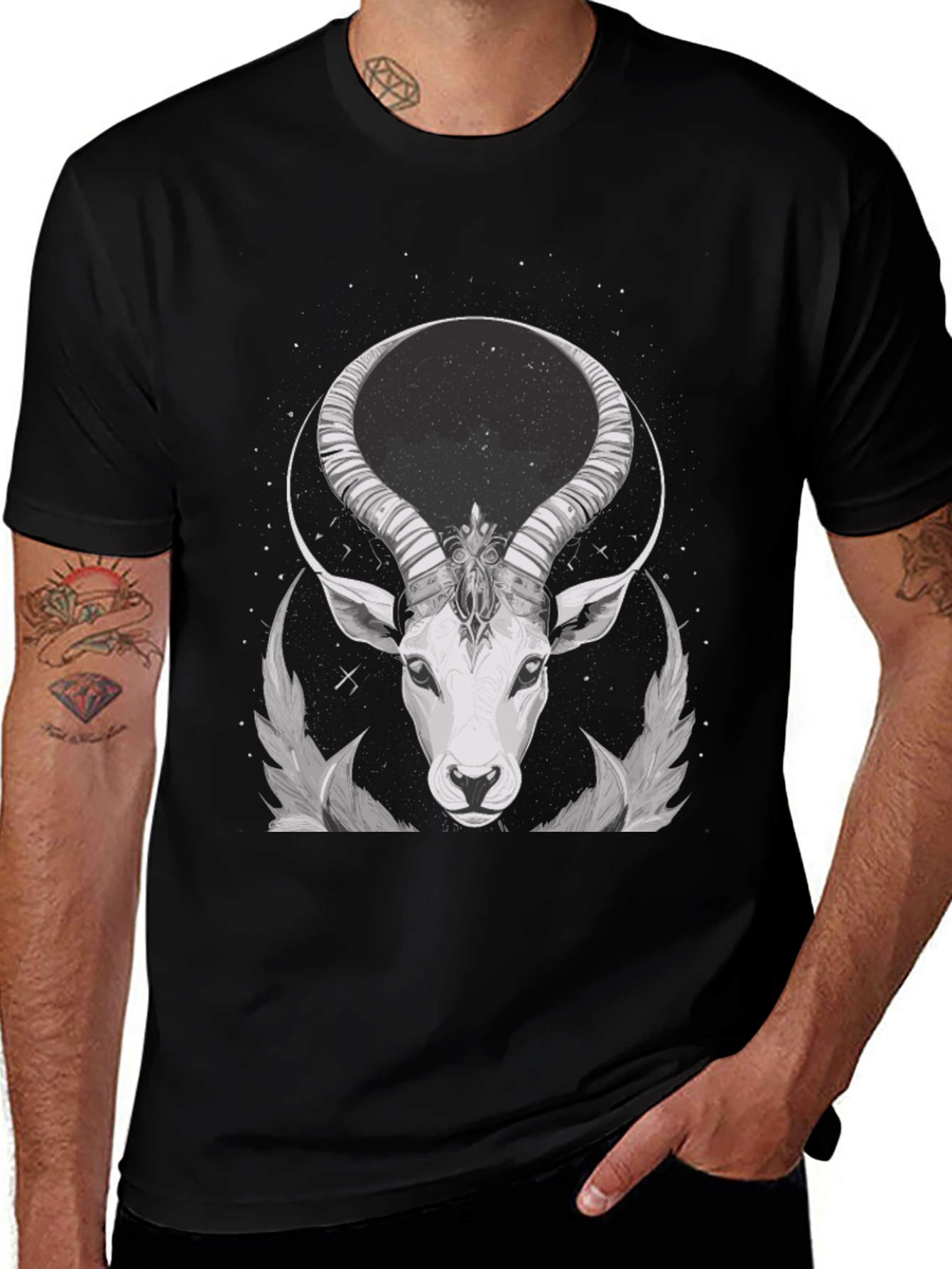 Variant 25 of Cosmic Antelope Graphic Tee - Black Cotton Blend
