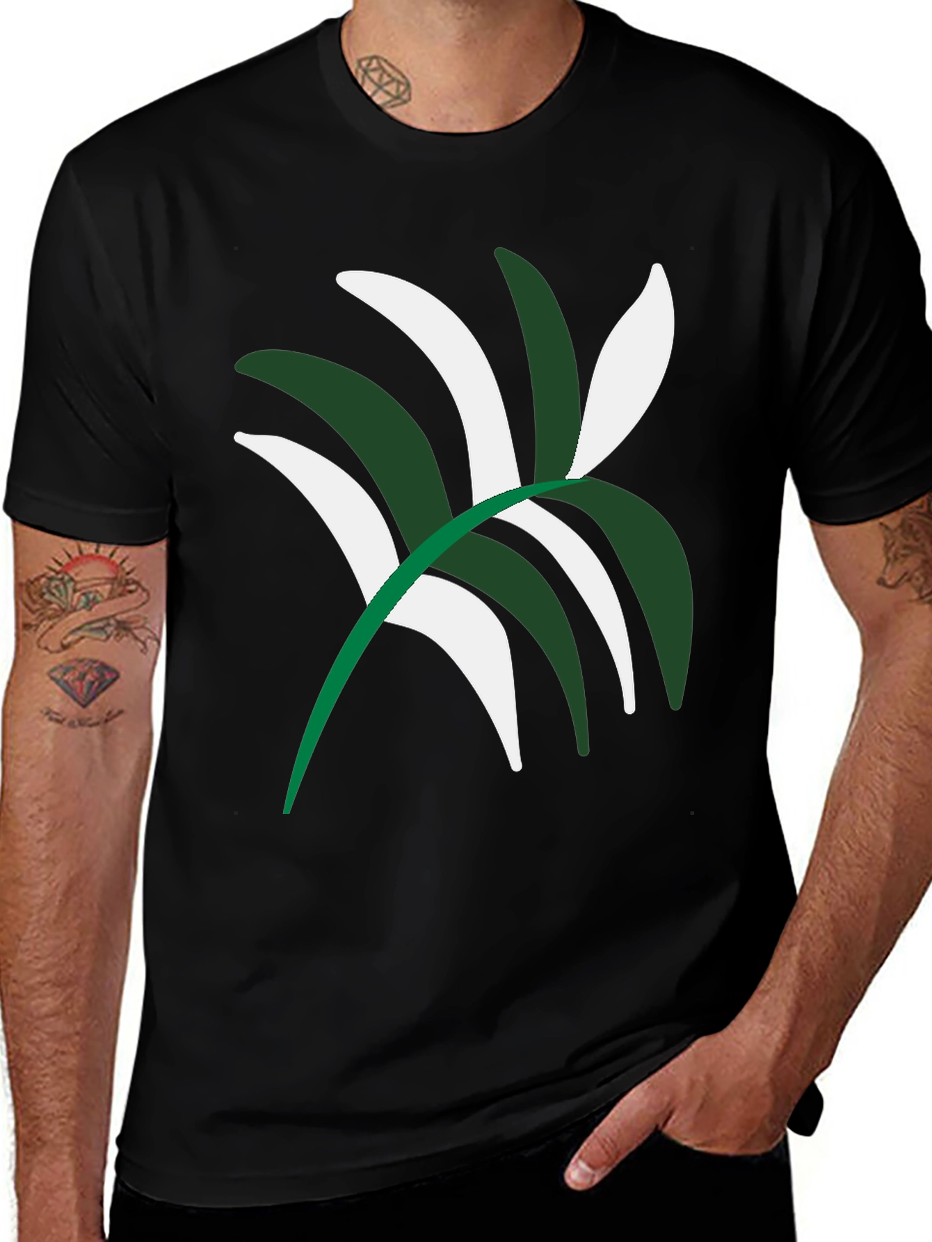 Variant 3 of Modern Palm Leaf Graphic Tee - Stylish Black T-Shirt