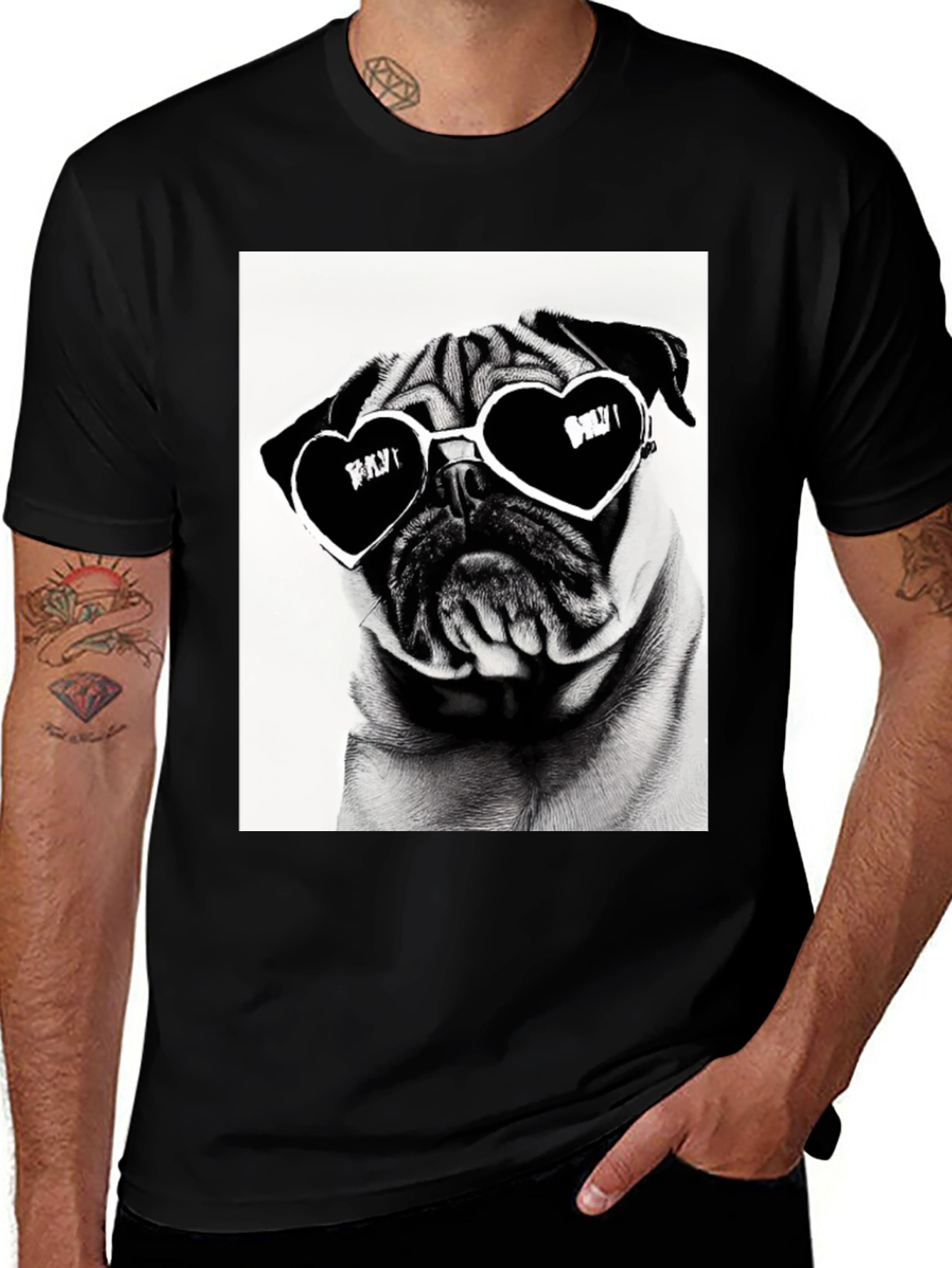 Variant 5 of Pug Heart Glasses Graphic Tee - Unisex Black T-Shirt