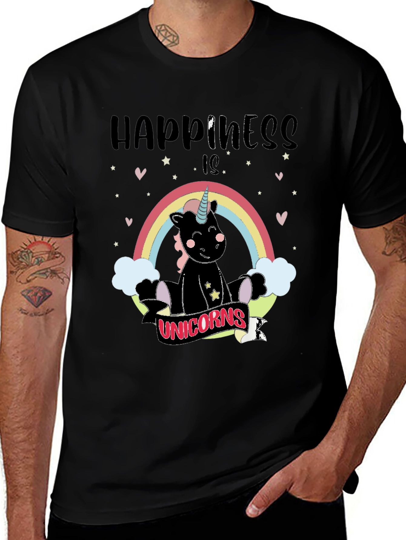 Variant 16 of Happiness is Unicorns Black Graphic Tee
