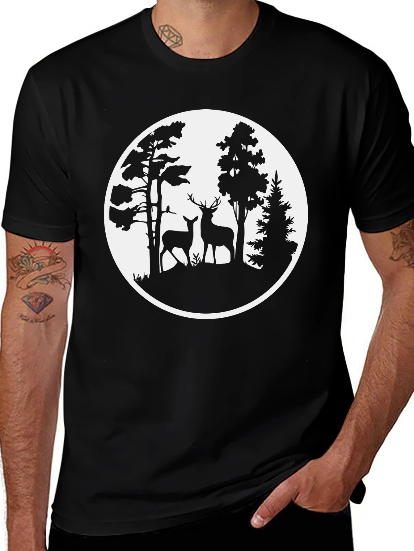 Variant 3 of Nature Deer Graphic T-Shirt - Black