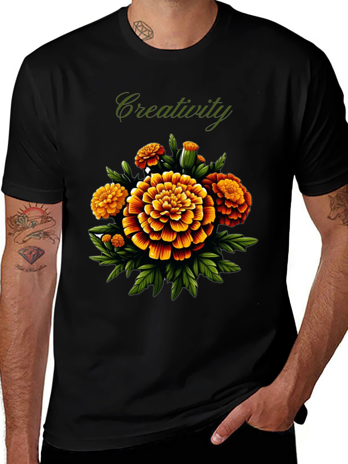 Variant 4 of Creativity Marigold Floral Graphic Tee