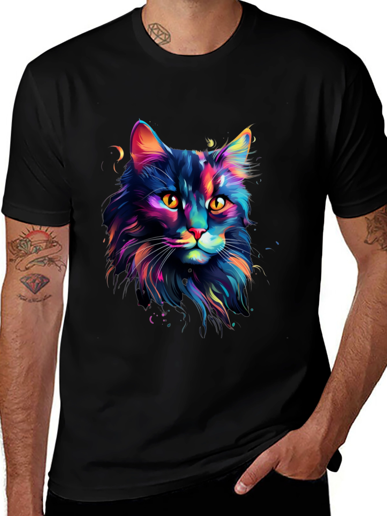 Variant 5 of Colorful Cat Graphic Tee - Unique Design