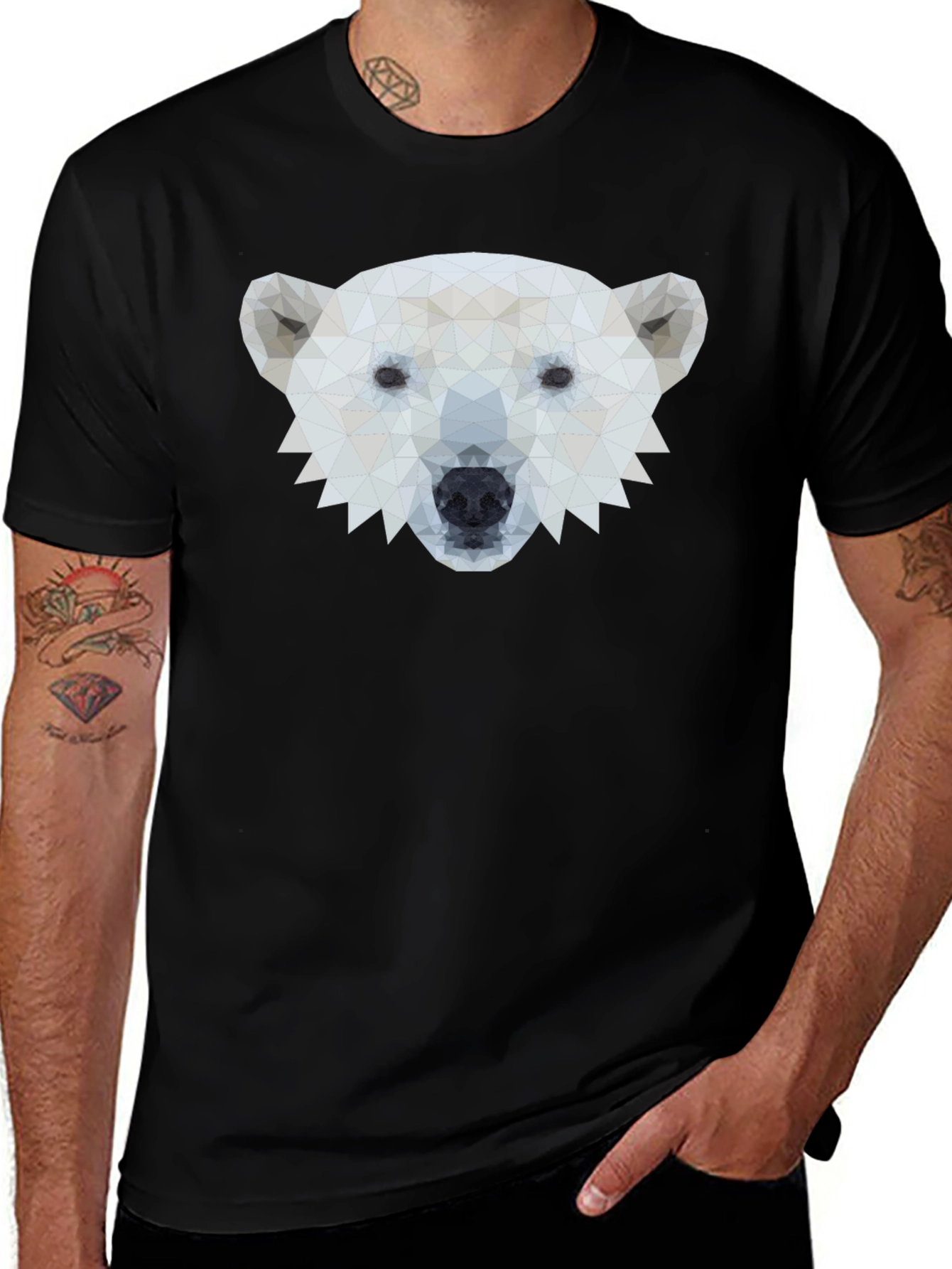 Variant 21 of Geometric Polar Bear Graphic Tee - Black