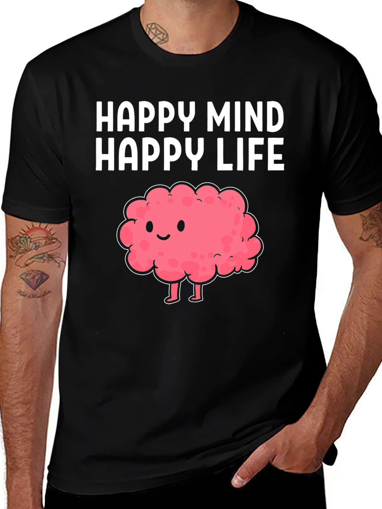 Variant 2 of Happy Mind Happy Life Cartoon Brain T-Shirt