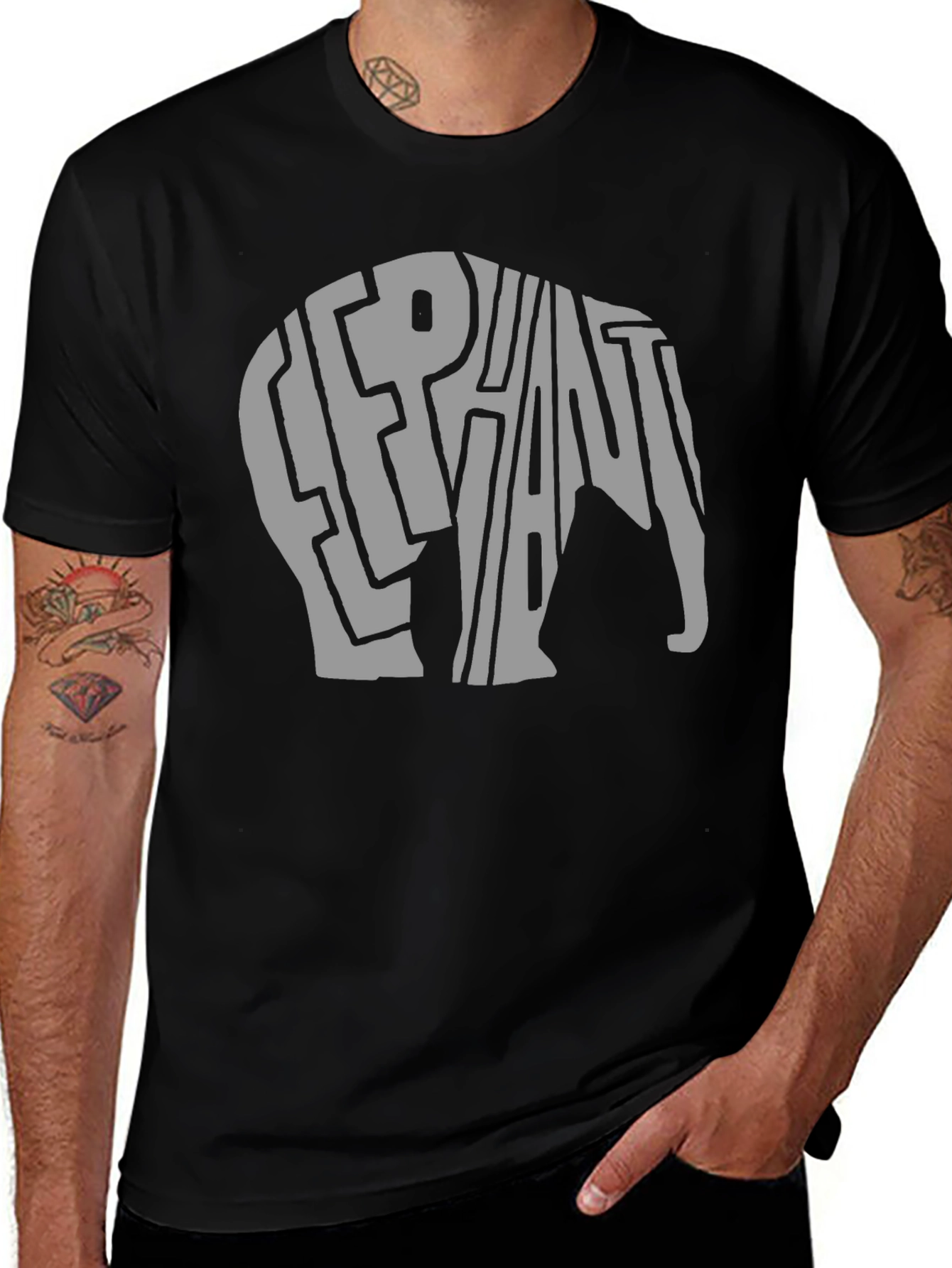 Variant 30 of Elephant Word Art Graphic Tee - Black