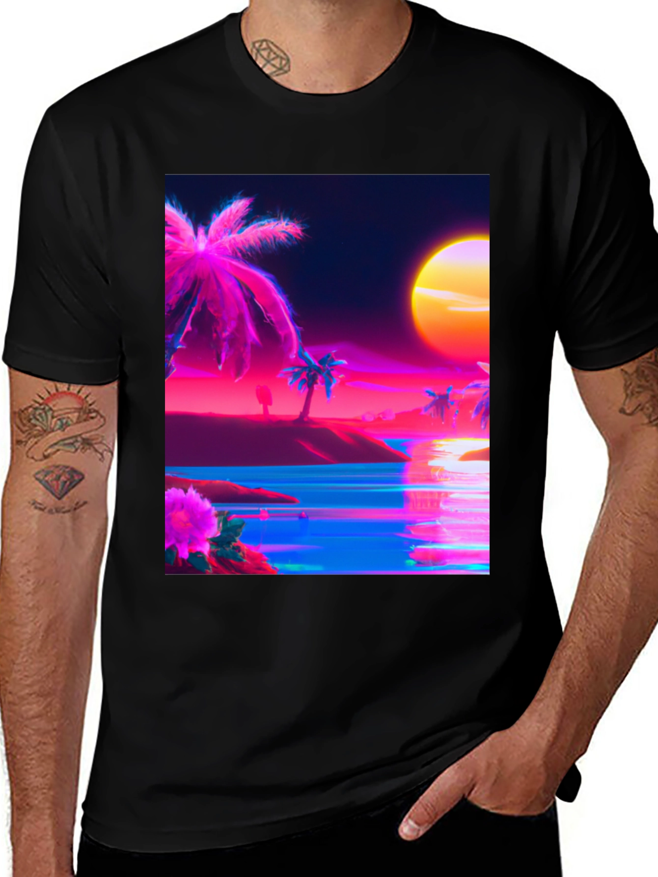 Variant 27 of Vaporwave Palm Tree Beach T-Shirt