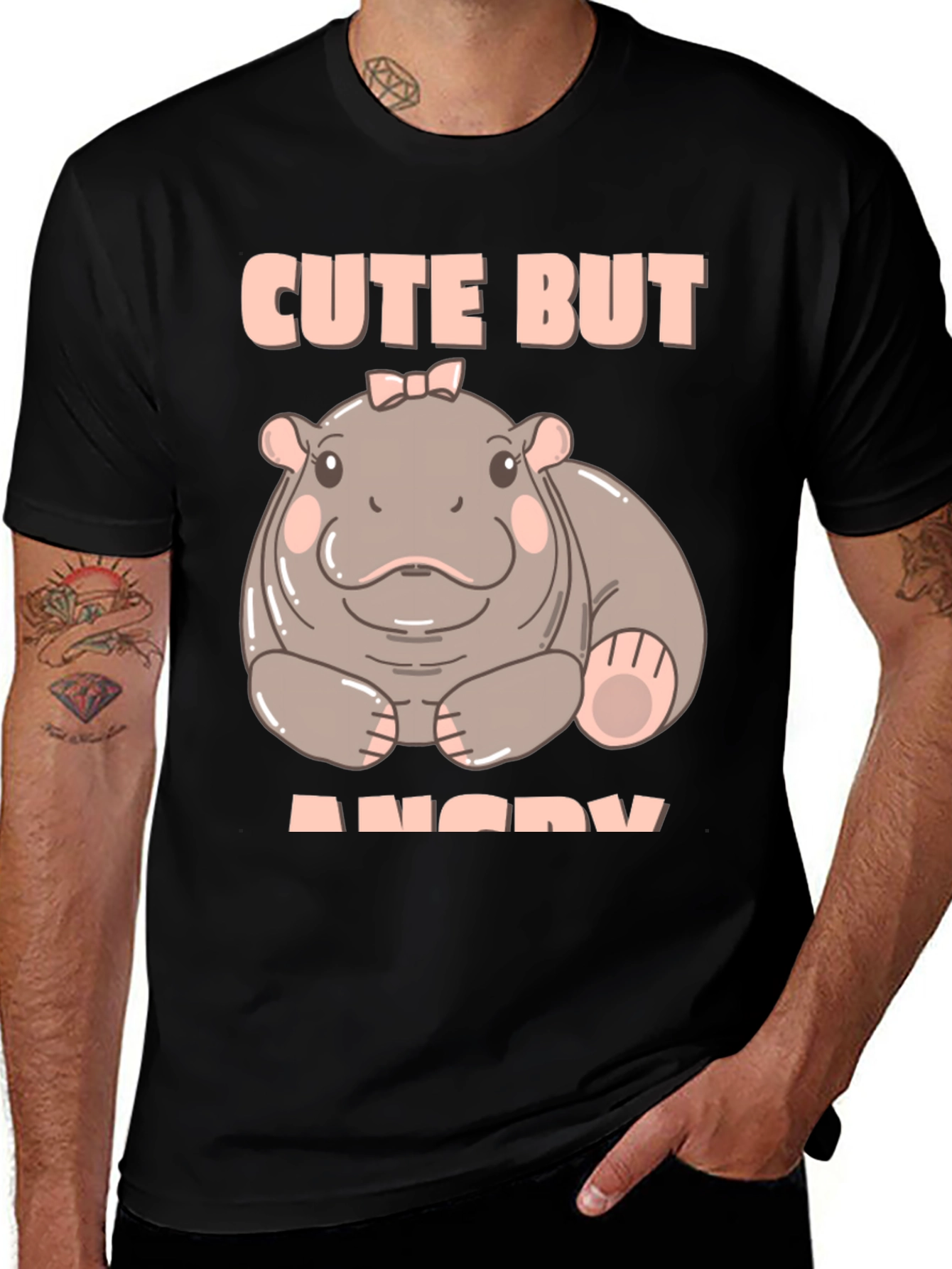 Variant 17 of Cute But Angry Hippo Graphic Tee - Unisex Cotton T-Shirt