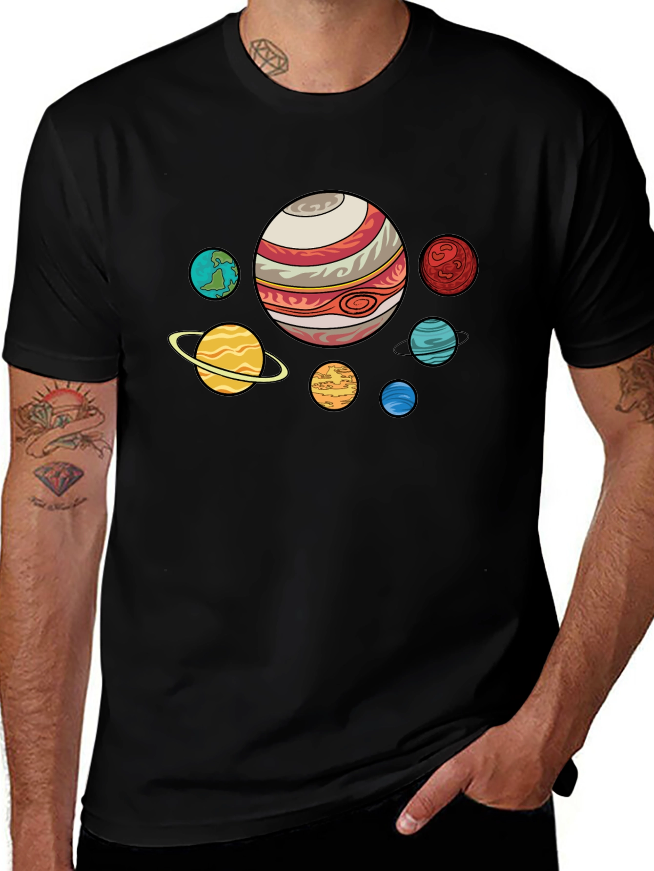 Variant 15 of Planets Graphic Print Black T-Shirt
